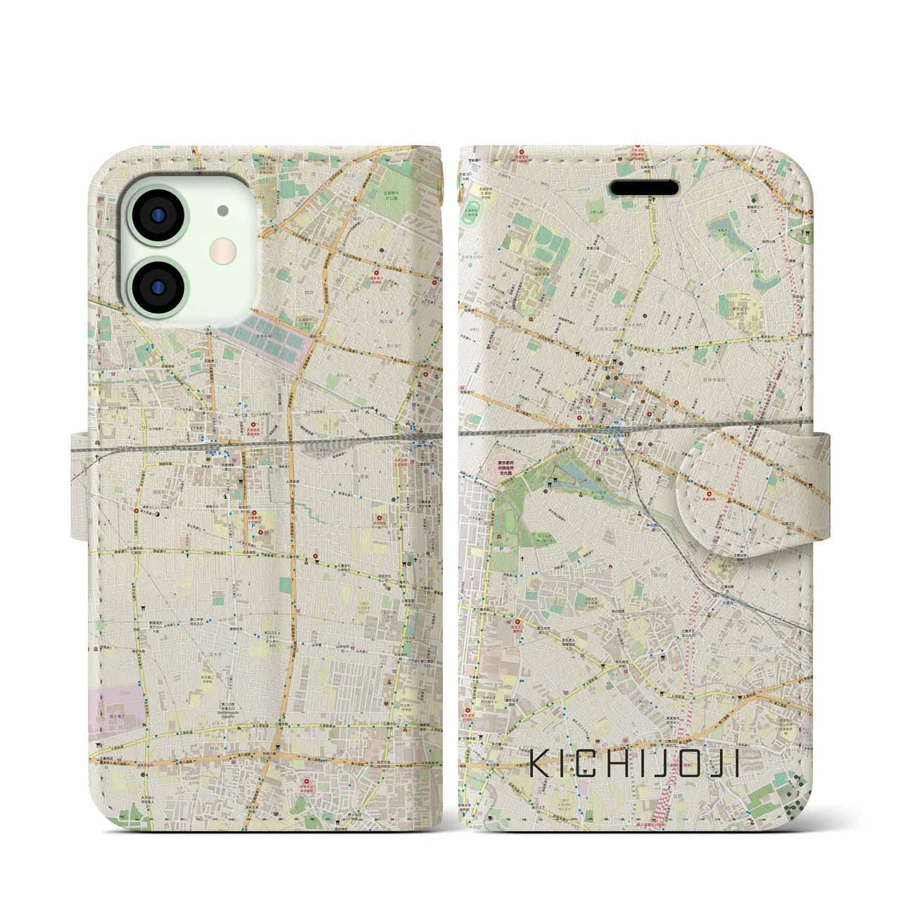 【吉祥寺(東京都)】地図柄iPhoneケース(手帳タイプ)ナチュラル・iPhone 12 mini 用