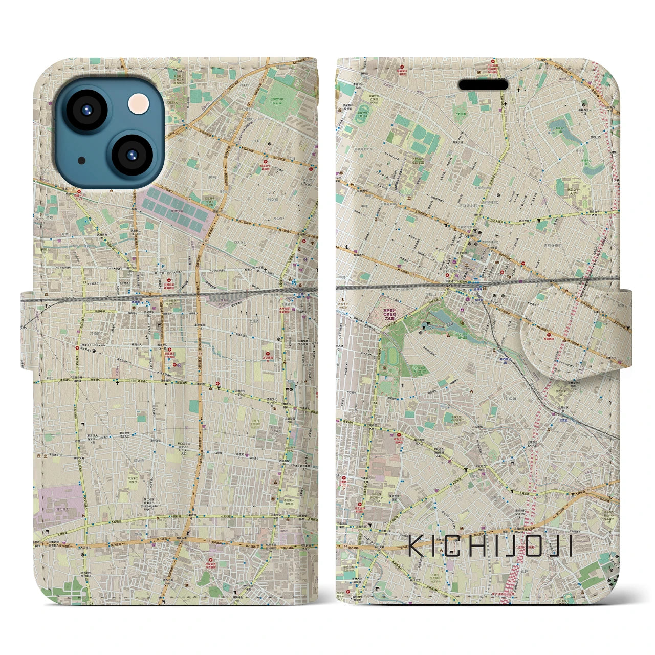 【吉祥寺(東京都)】地図柄iPhoneケース(手帳タイプ)ナチュラル・iPhone 13 用