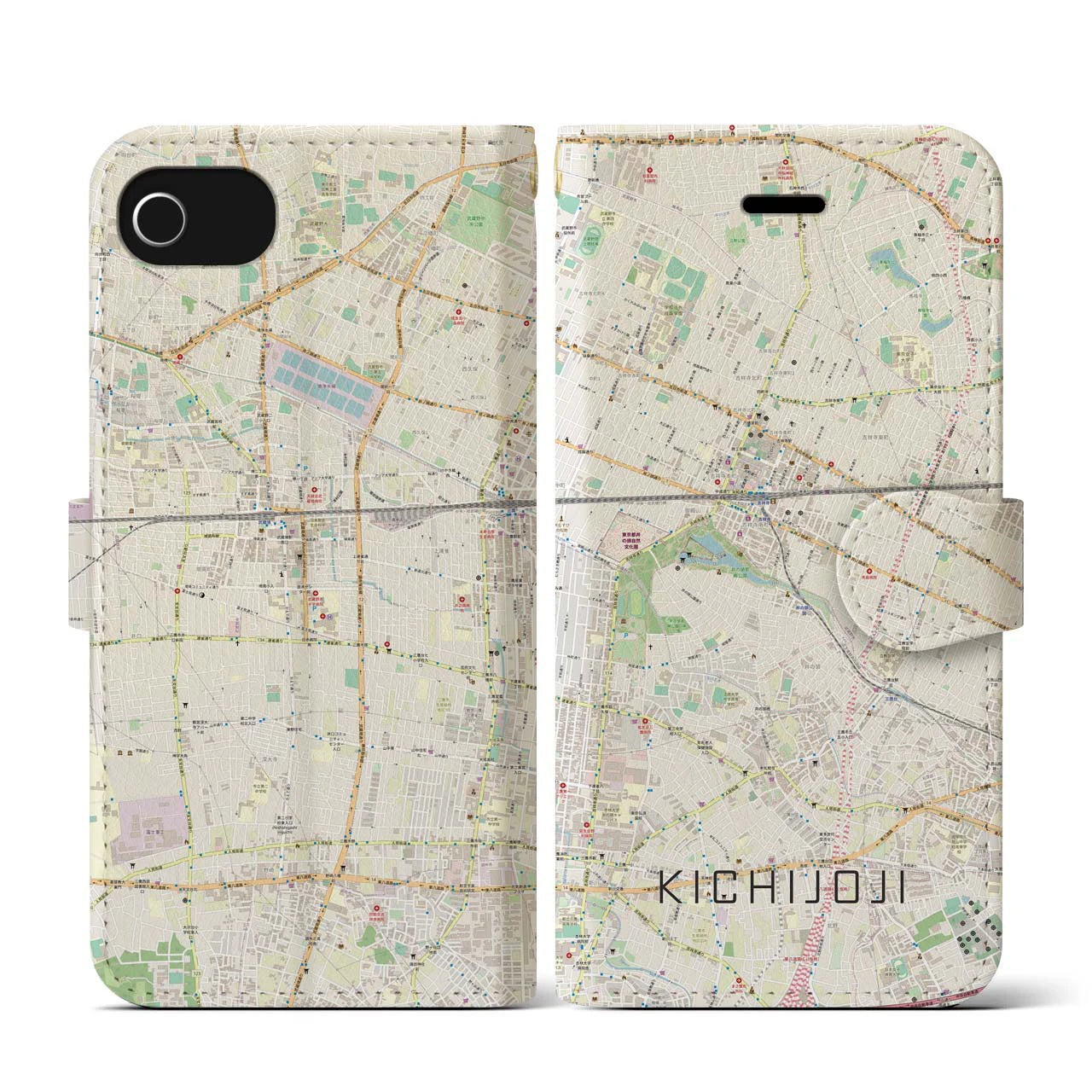 【吉祥寺(東京都)】地図柄iPhoneケース(手帳タイプ)ナチュラル・iPhone SE(第3 / 第2世代) / 8 / 7 / 6s / 6 用