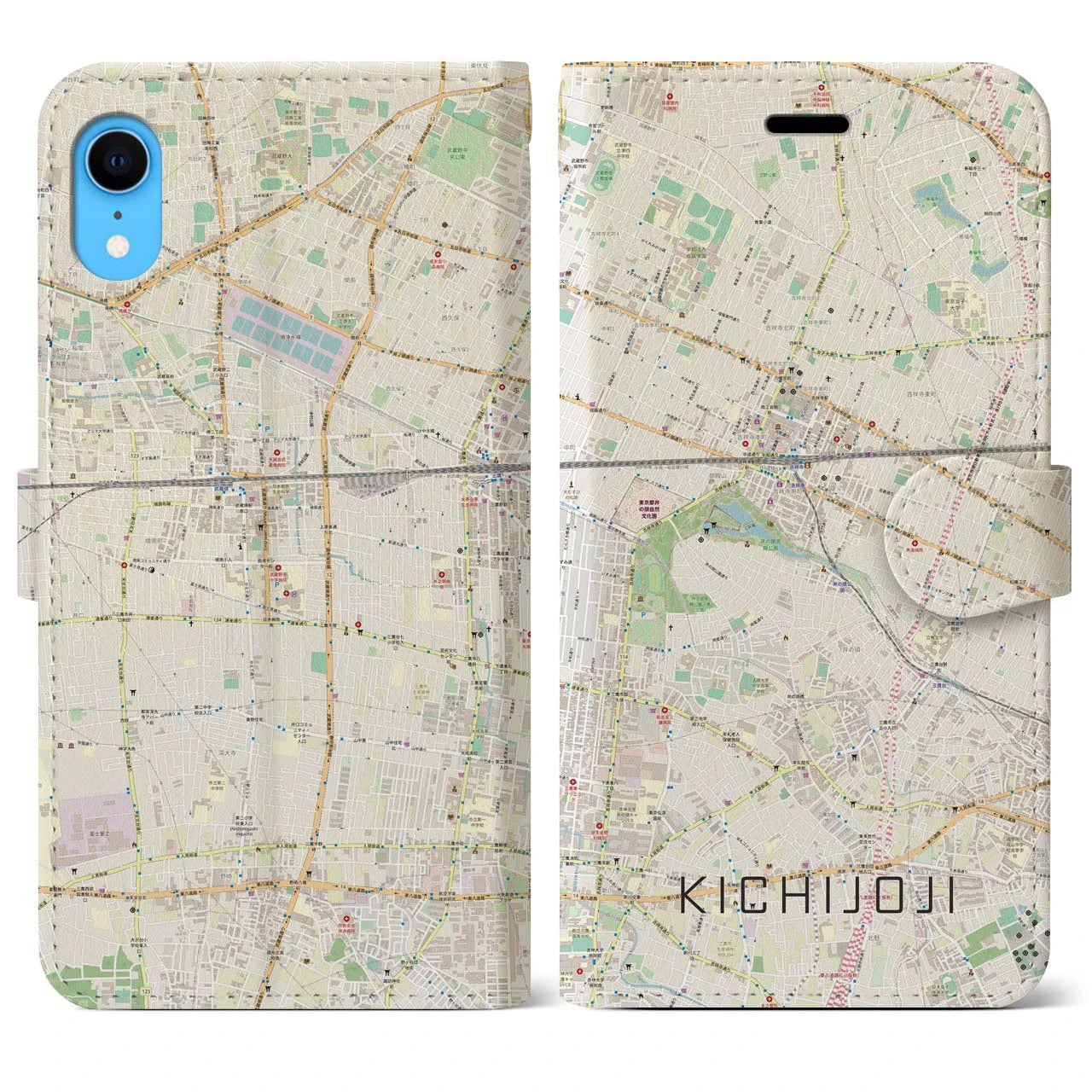 【吉祥寺(東京都)】地図柄iPhoneケース(手帳タイプ)ナチュラル・iPhone XR 用