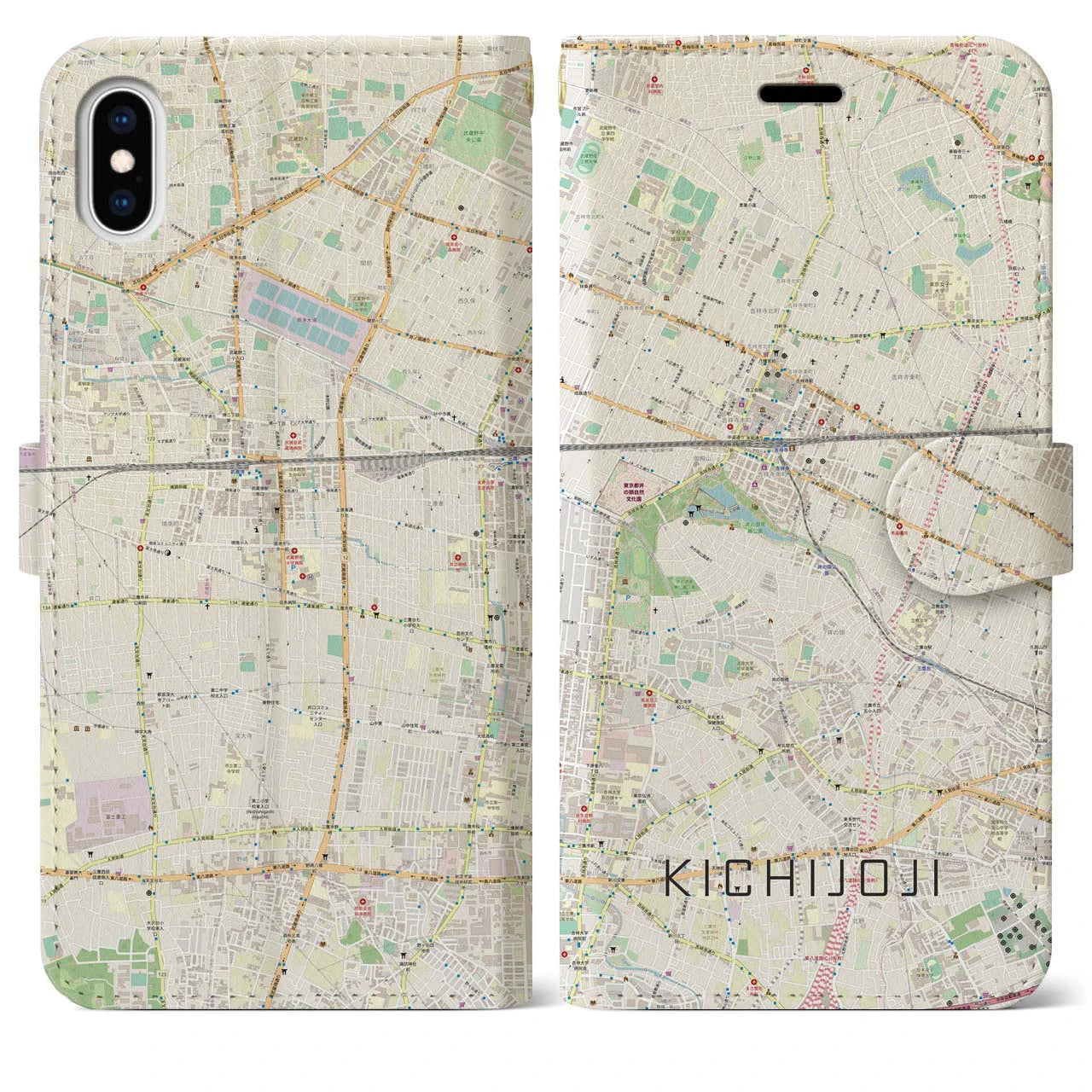 【吉祥寺(東京都)】地図柄iPhoneケース(手帳タイプ)ナチュラル・iPhone XS Max 用
