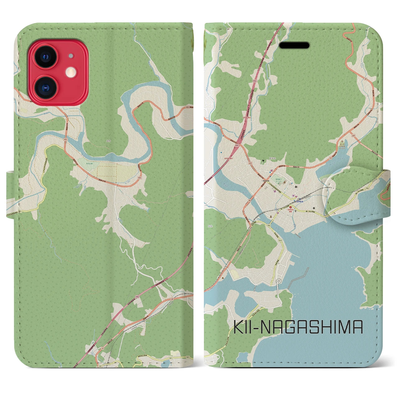 【紀伊長島(三重県)】地図柄iPhoneケース(手帳タイプ)ナチュラル・iPhone 11 用