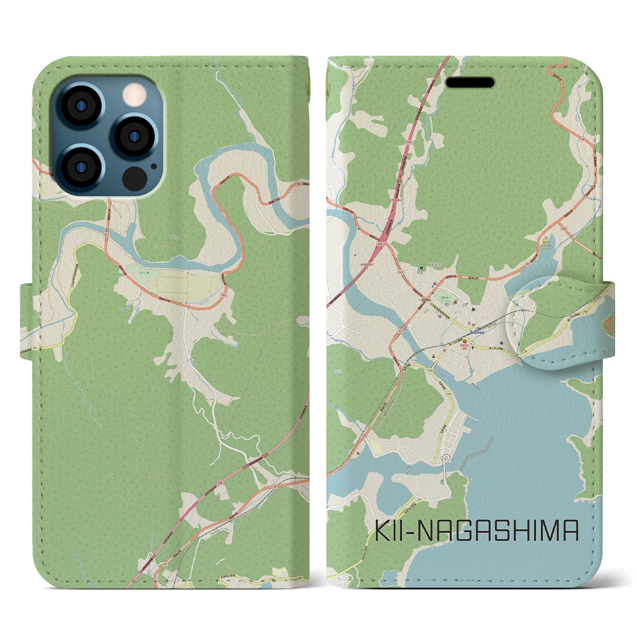 【紀伊長島(三重県)】地図柄iPhoneケース(手帳タイプ)ナチュラル・iPhone 12 / 12 Pro 用