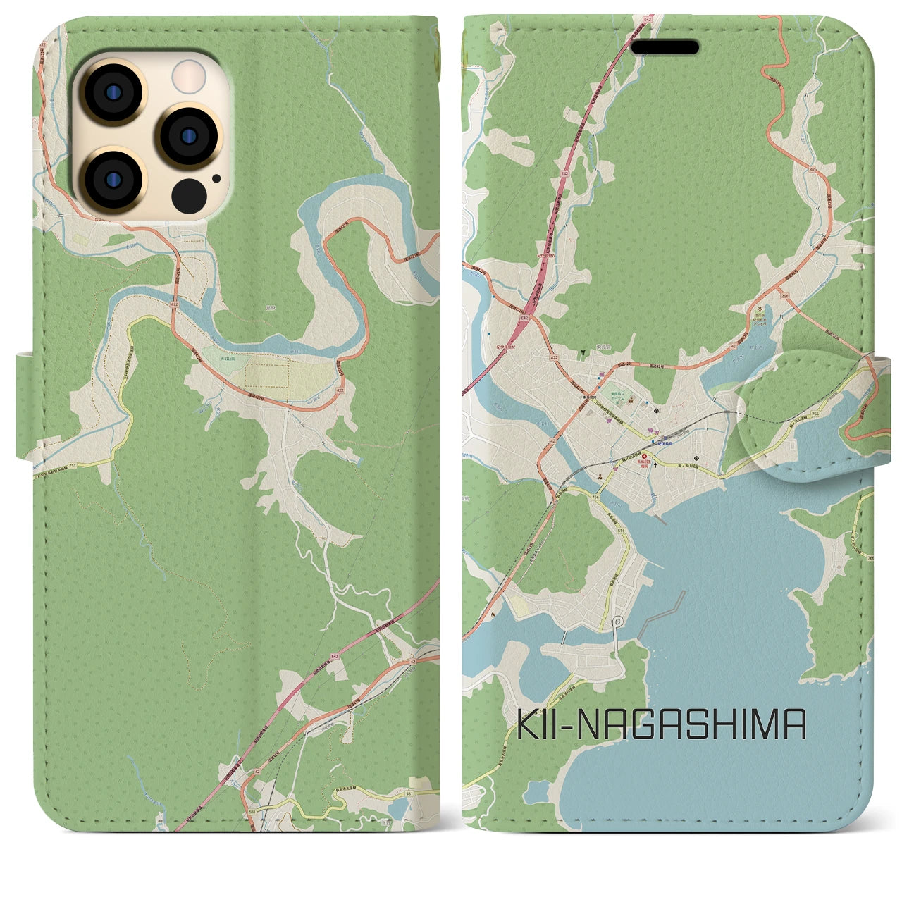 【紀伊長島(三重県)】地図柄iPhoneケース(手帳タイプ)ナチュラル・iPhone 12 Pro Max 用