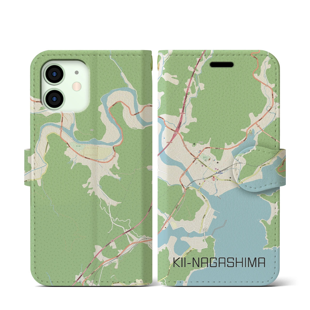 【紀伊長島(三重県)】地図柄iPhoneケース(手帳タイプ)ナチュラル・iPhone 12 mini 用