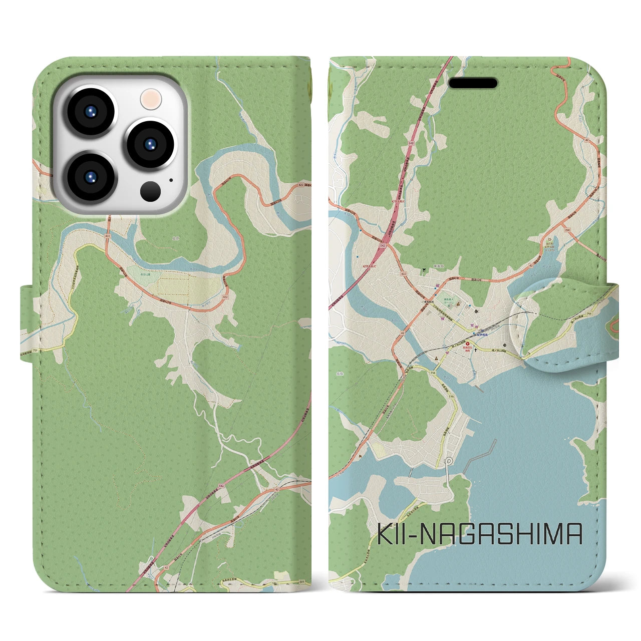 【紀伊長島(三重県)】地図柄iPhoneケース(手帳タイプ)ナチュラル・iPhone 13 Pro 用