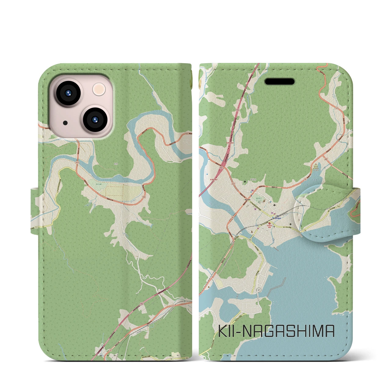 【紀伊長島(三重県)】地図柄iPhoneケース(手帳タイプ)ナチュラル・iPhone 13 mini 用