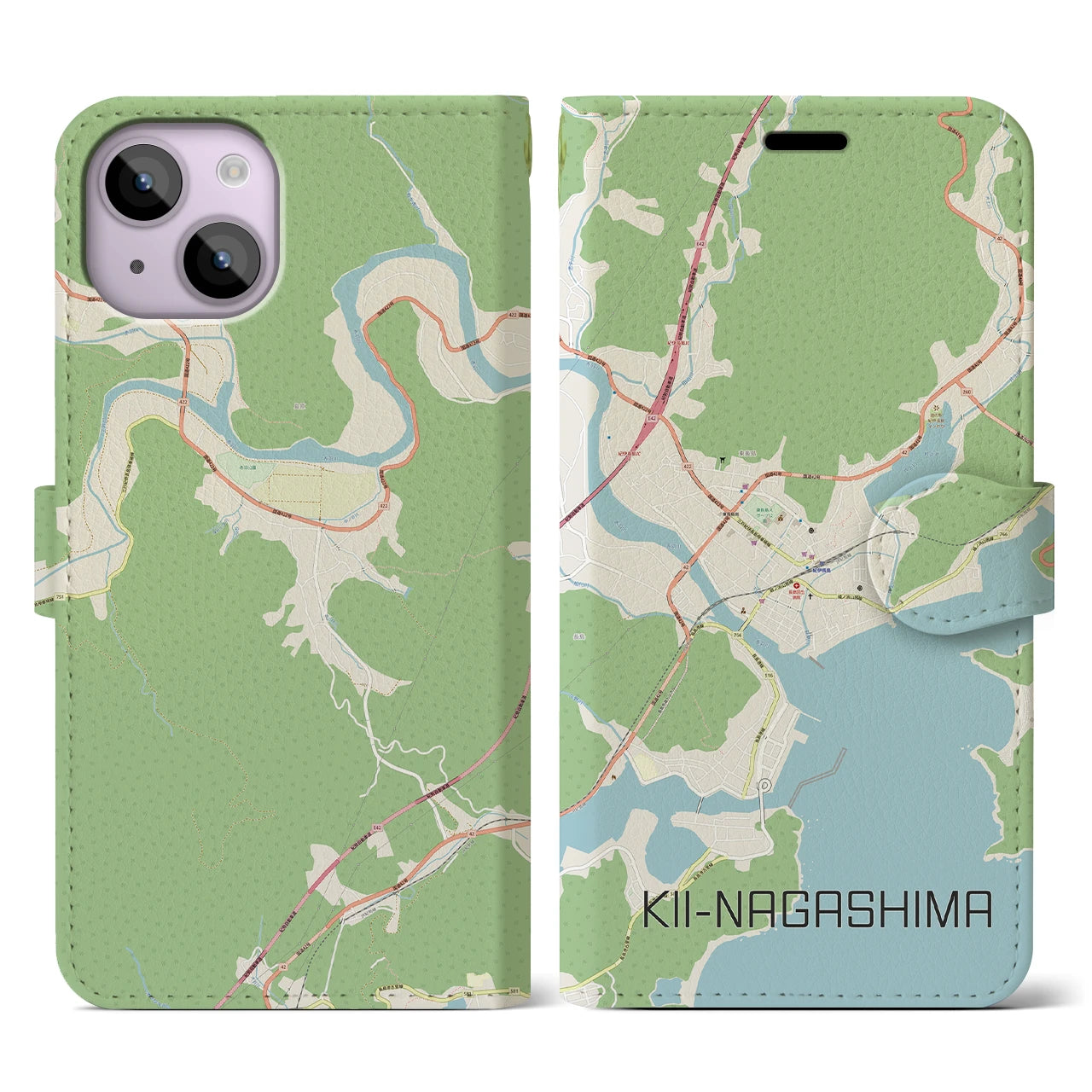 【紀伊長島(三重県)】地図柄iPhoneケース(手帳タイプ)ナチュラル・iPhone 14 用