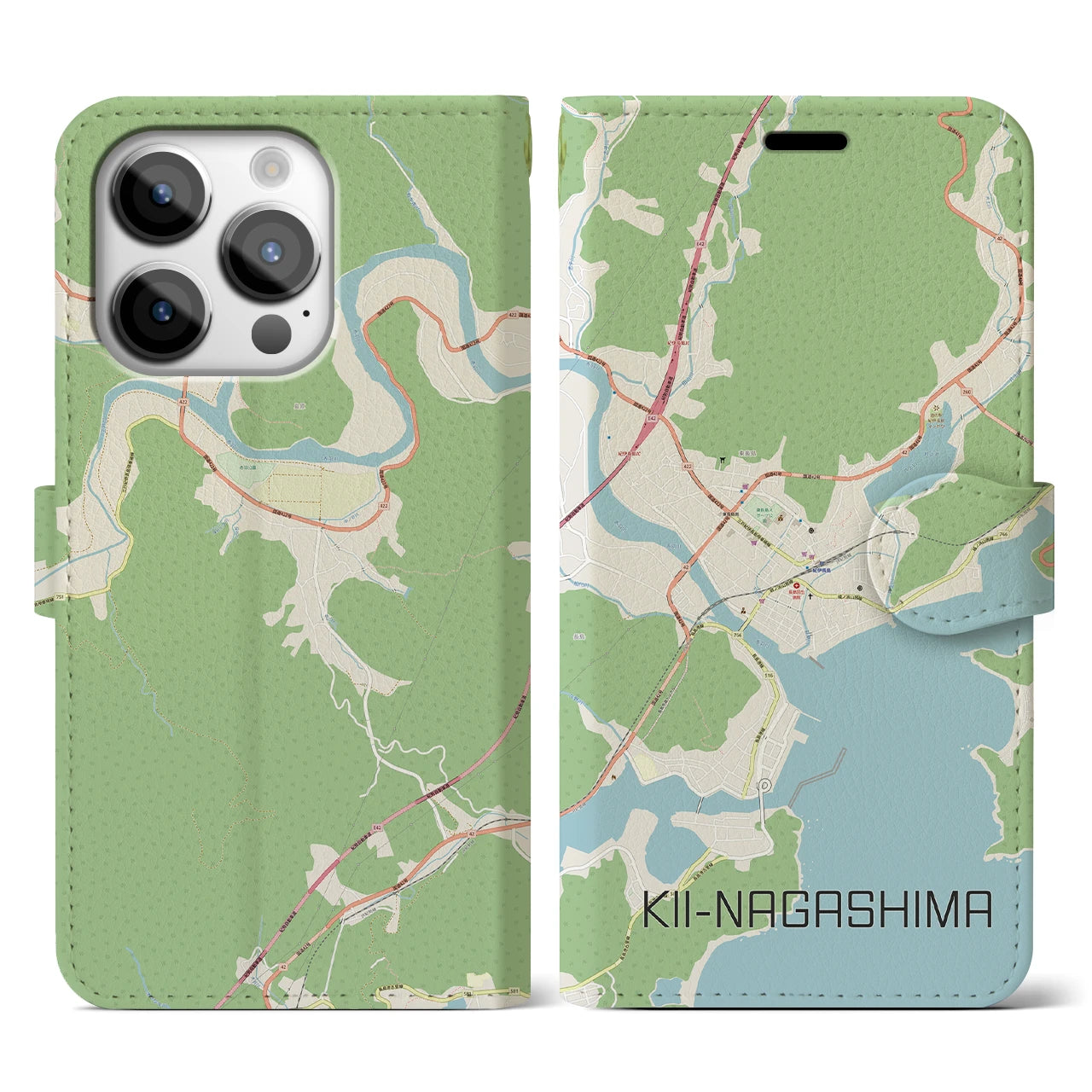 【紀伊長島(三重県)】地図柄iPhoneケース(手帳タイプ)ナチュラル・iPhone 14 Pro 用