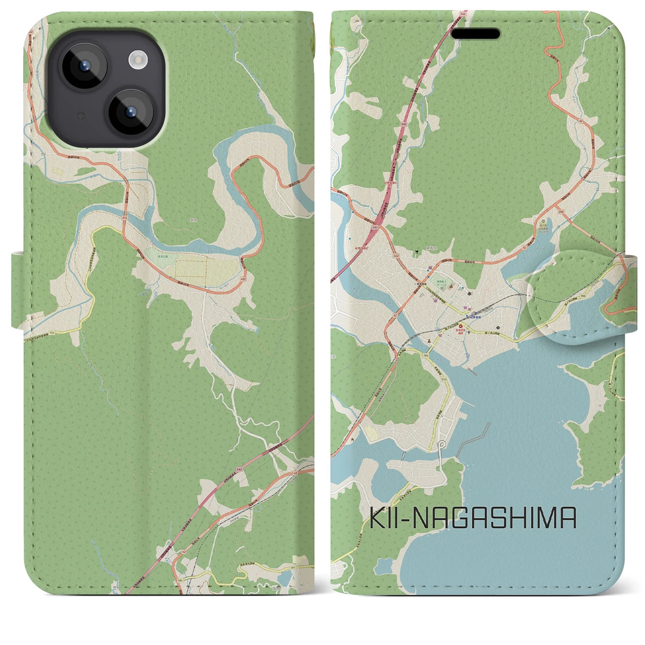 【紀伊長島(三重県)】地図柄iPhoneケース(手帳タイプ)ナチュラル・iPhone 14 Plus 用