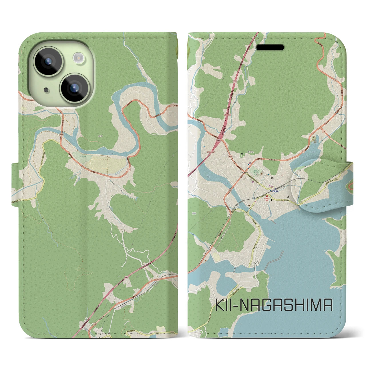 【紀伊長島(三重県)】地図柄iPhoneケース(手帳タイプ)ナチュラル・iPhone 15 用
