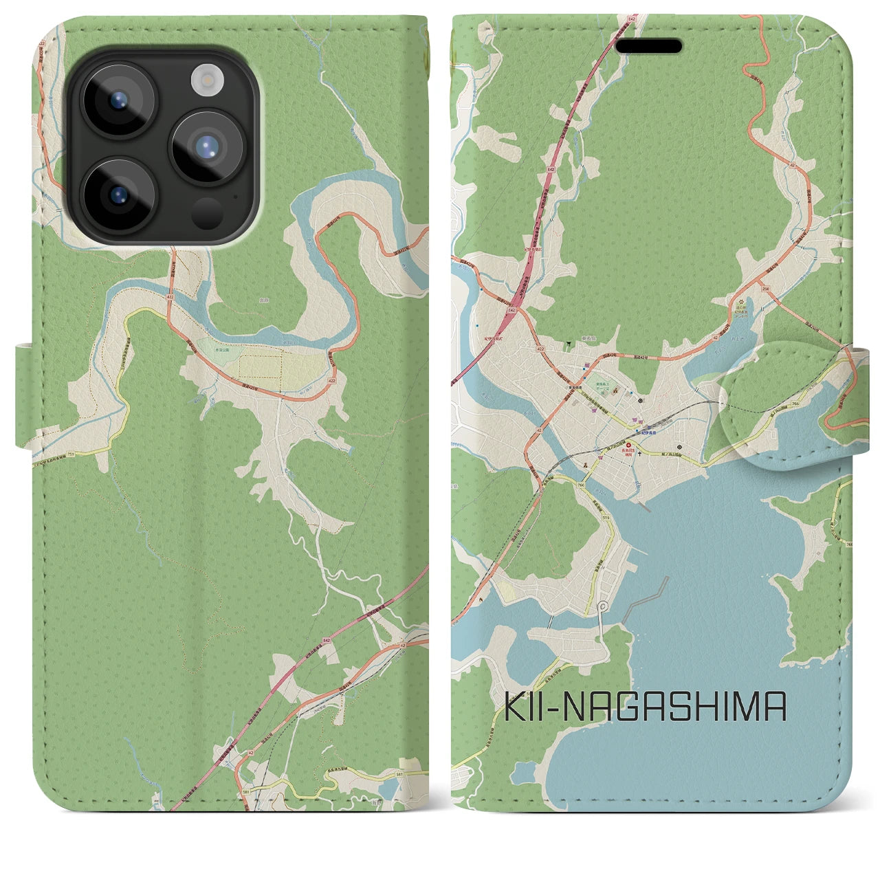 【紀伊長島(三重県)】地図柄iPhoneケース(手帳タイプ)ナチュラル・iPhone 15 Pro Max 用