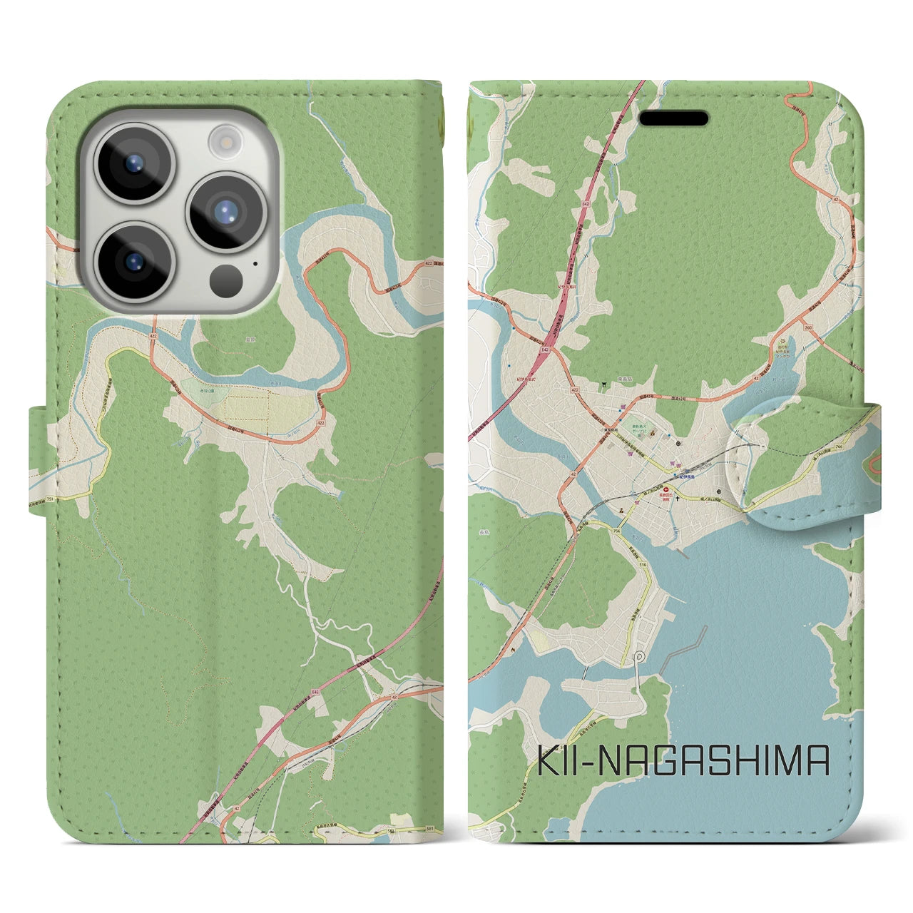 【紀伊長島(三重県)】地図柄iPhoneケース(手帳タイプ)ナチュラル・iPhone 15 Pro 用