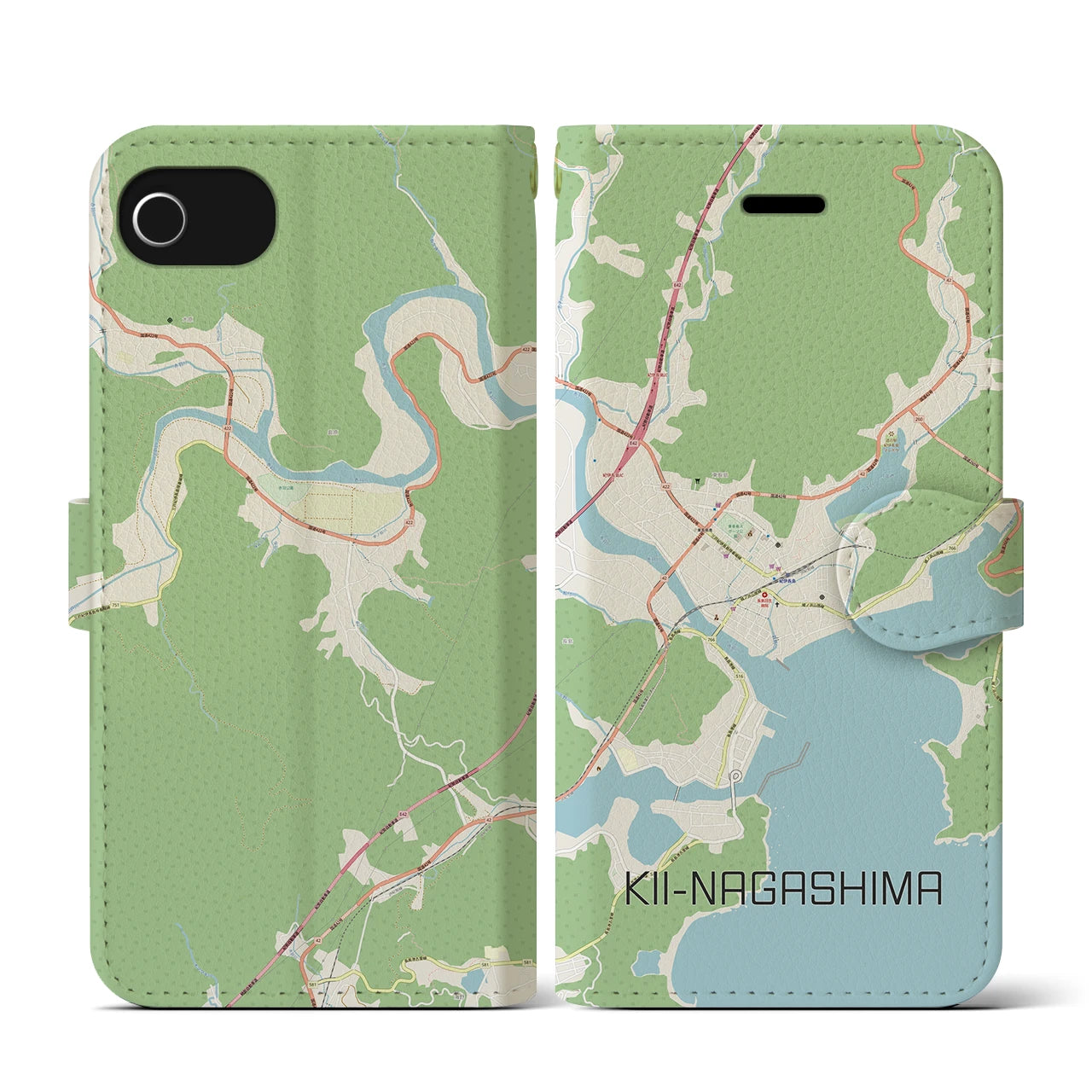 【紀伊長島(三重県)】地図柄iPhoneケース(手帳タイプ)ナチュラル・iPhone SE(第3 / 第2世代) / 8 / 7 / 6s / 6 用