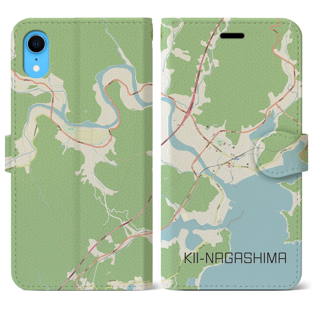 【紀伊長島(三重県)】地図柄iPhoneケース(手帳タイプ)ナチュラル・iPhone XR 用
