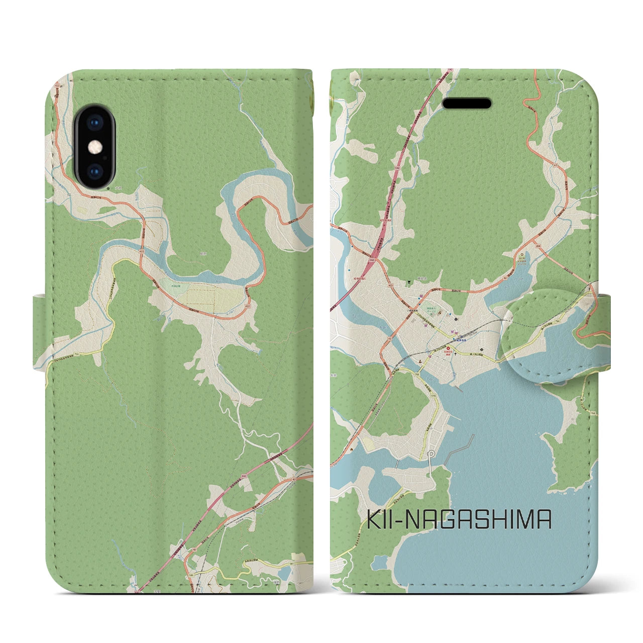 【紀伊長島(三重県)】地図柄iPhoneケース(手帳タイプ)ナチュラル・iPhone XS / X 用