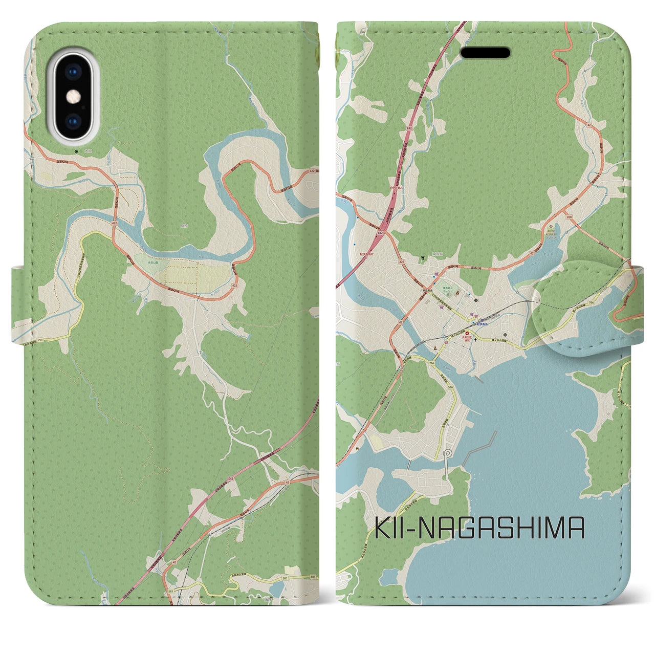【紀伊長島(三重県)】地図柄iPhoneケース(手帳タイプ)ナチュラル・iPhone XS Max 用