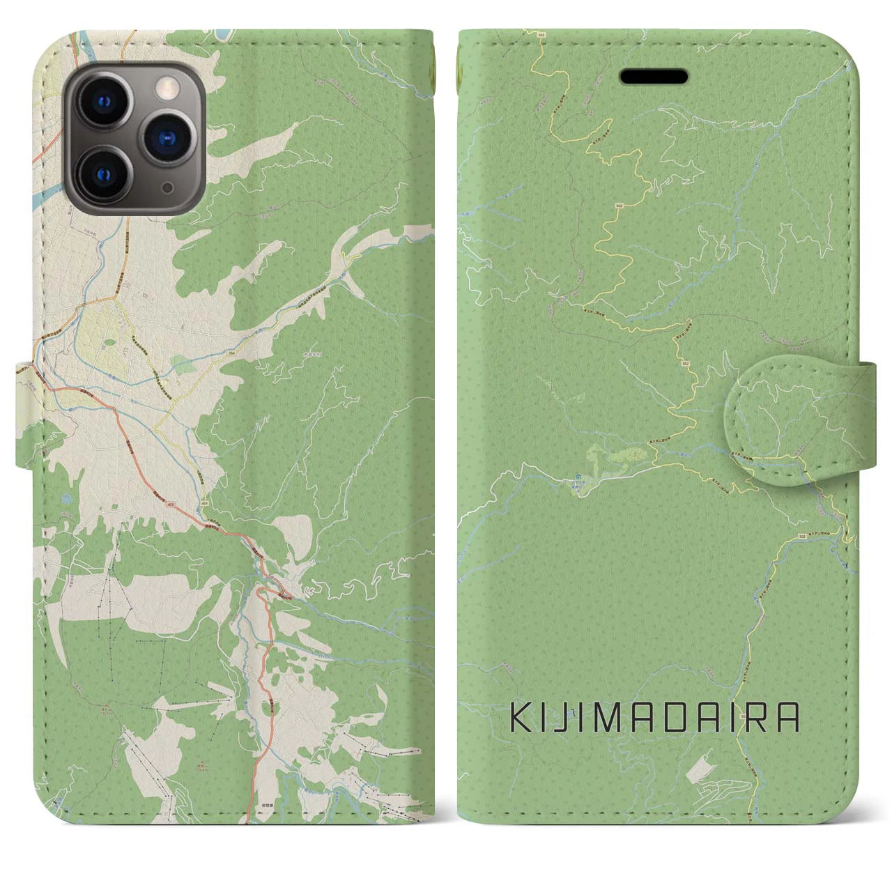【木島平(長野県)】地図柄iPhoneケース(手帳タイプ)ナチュラル・iPhone 11 Pro Max 用