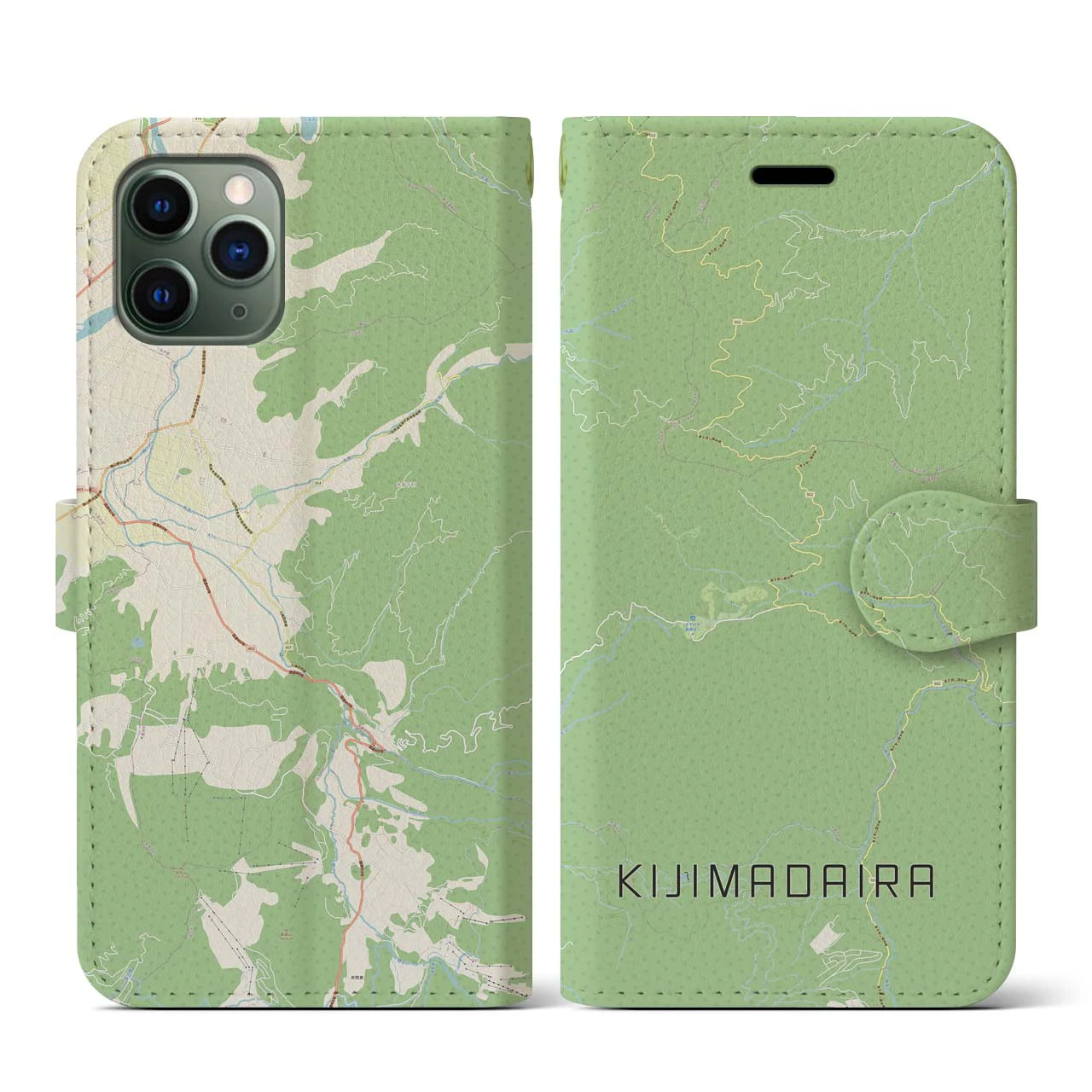 【木島平(長野県)】地図柄iPhoneケース(手帳タイプ)ナチュラル・iPhone 11 Pro 用