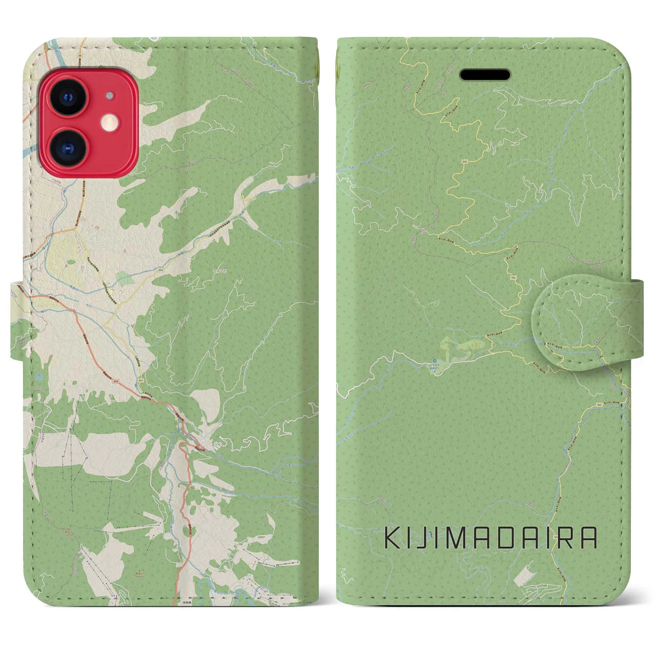 【木島平(長野県)】地図柄iPhoneケース(手帳タイプ)ナチュラル・iPhone 11 用