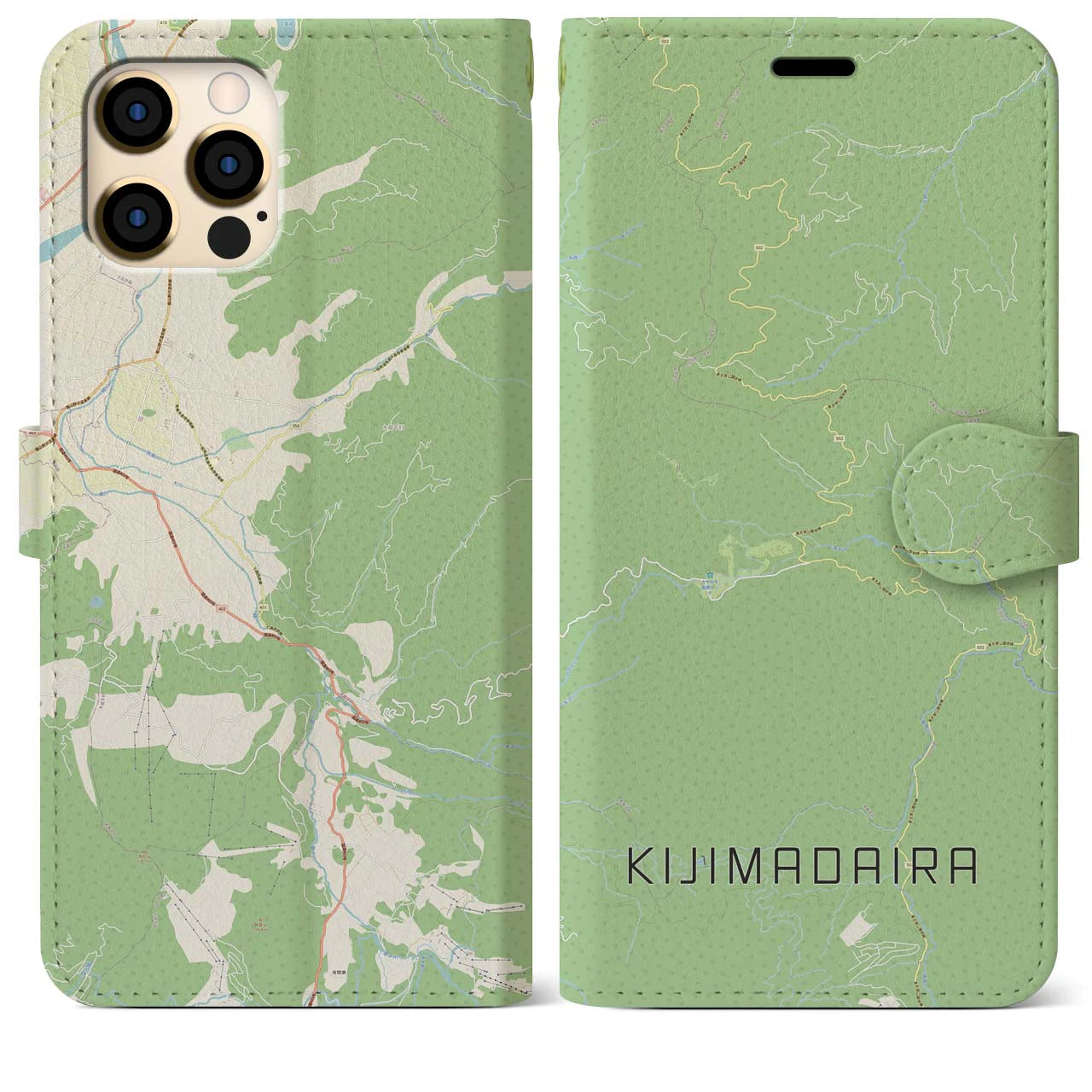 【木島平(長野県)】地図柄iPhoneケース(手帳タイプ)ナチュラル・iPhone 12 Pro Max 用