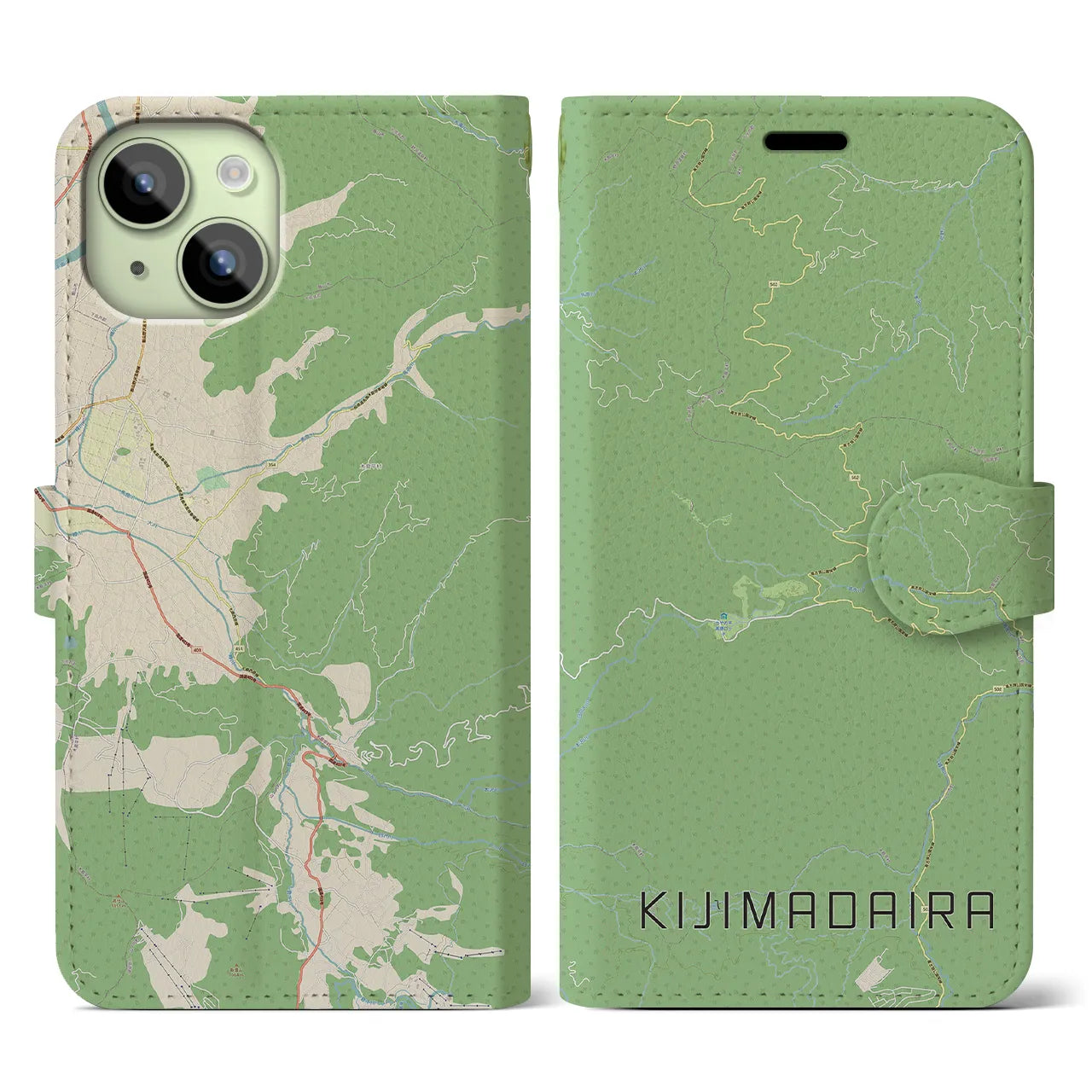 【木島平(長野県)】地図柄iPhoneケース(手帳タイプ)ナチュラル・iPhone 15 用