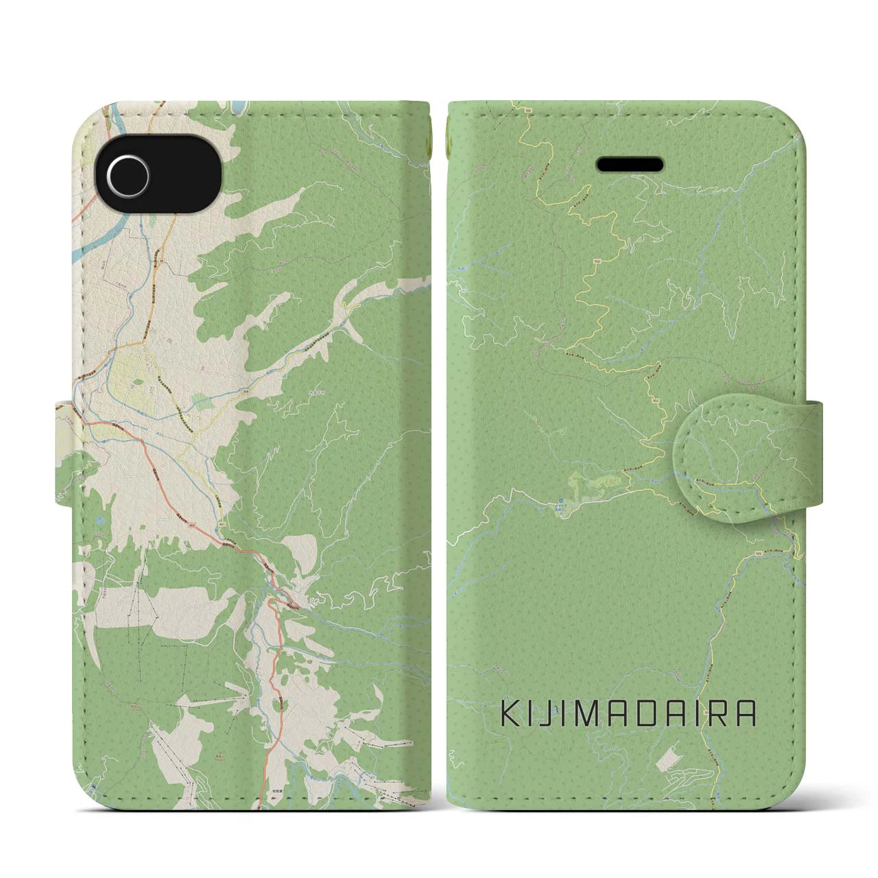 【木島平(長野県)】地図柄iPhoneケース(手帳タイプ)ナチュラル・iPhone SE(第3 / 第2世代) / 8 / 7 / 6s / 6 用