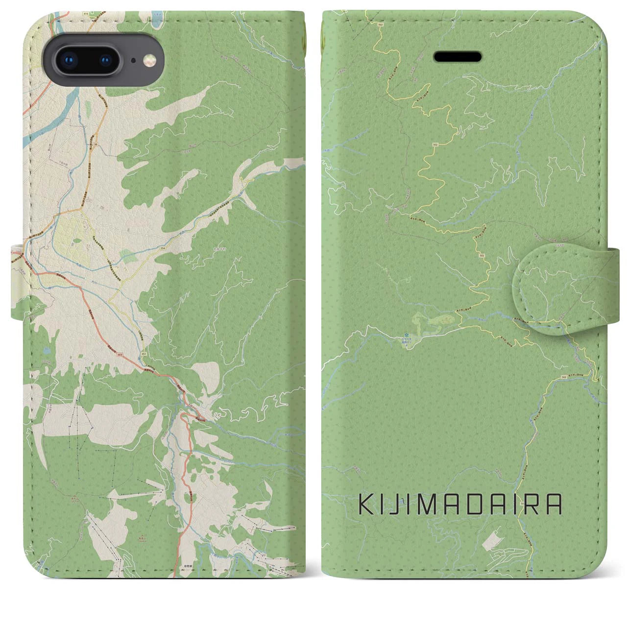 【木島平(長野県)】地図柄iPhoneケース(手帳タイプ)ナチュラル・iPhone 8Plus /7Plus / 6sPlus / 6Plus 用