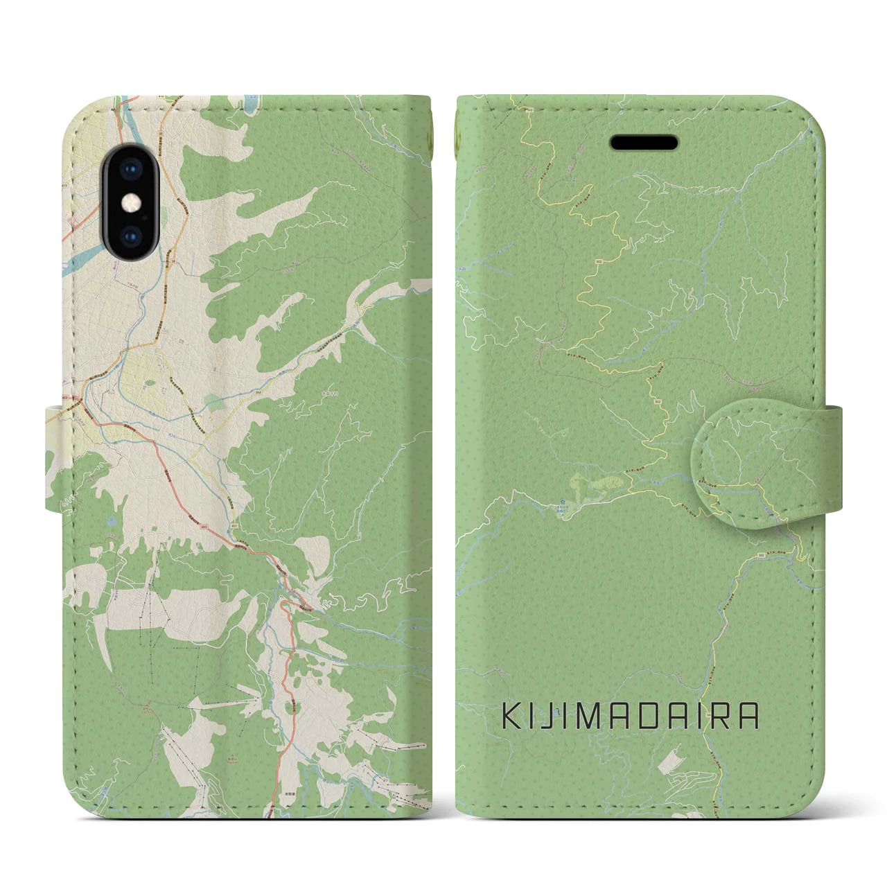 【木島平(長野県)】地図柄iPhoneケース(手帳タイプ)ナチュラル・iPhone XS / X 用