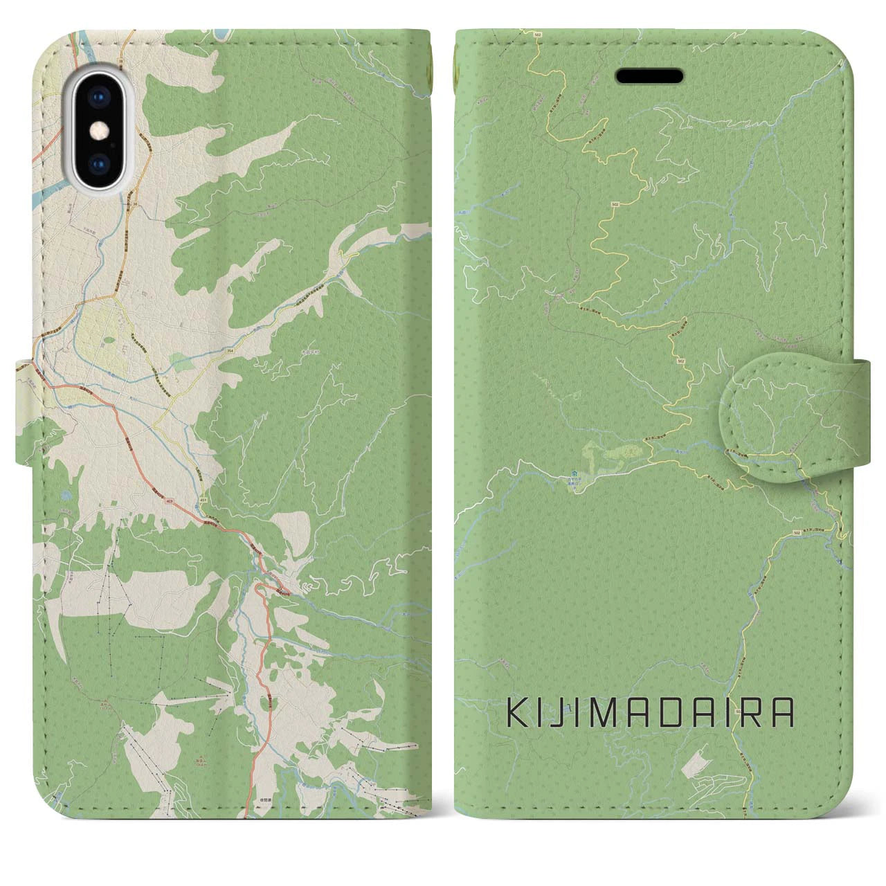 【木島平(長野県)】地図柄iPhoneケース(手帳タイプ)ナチュラル・iPhone XS Max 用
