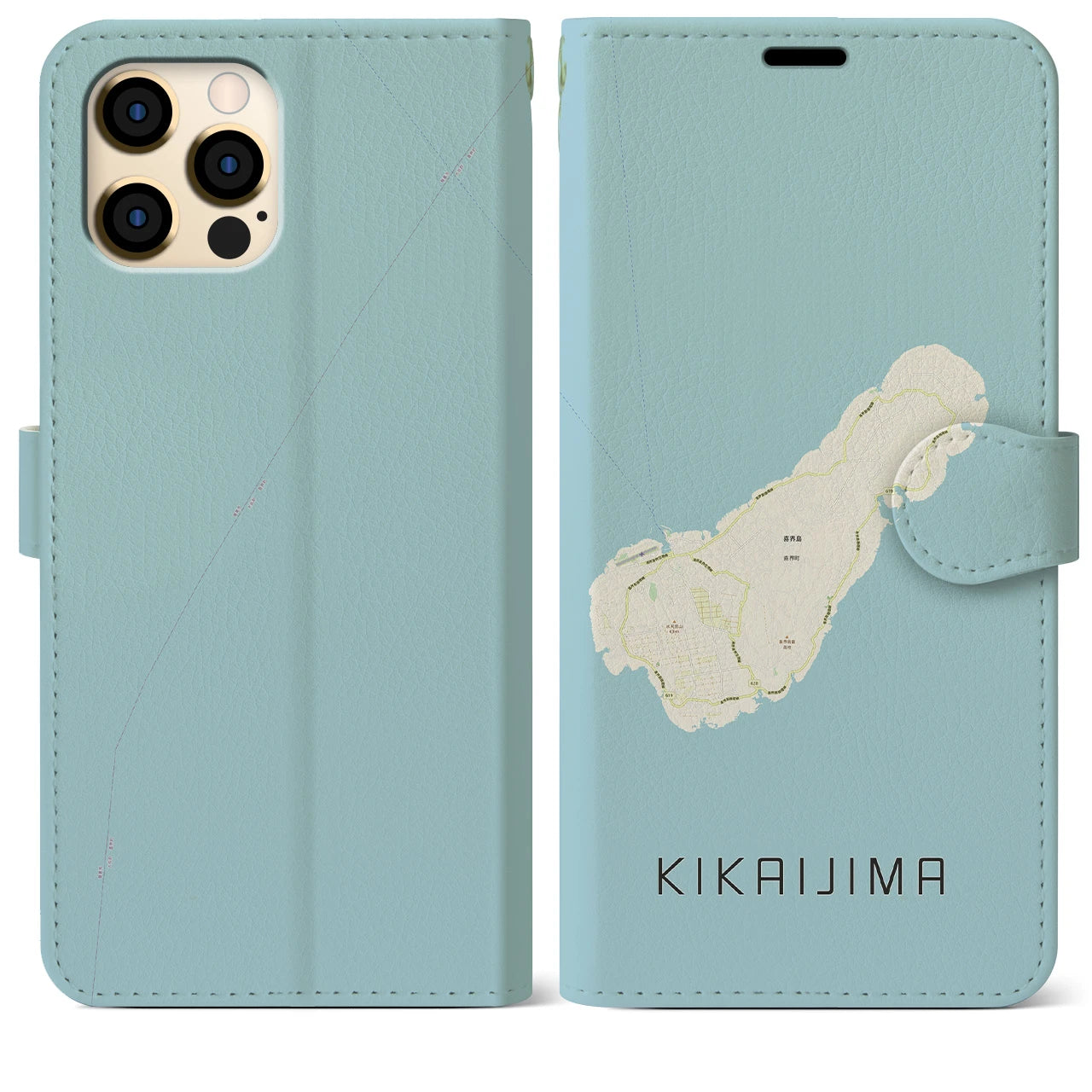 【喜界島(鹿児島県)】地図柄iPhoneケース(手帳タイプ)ナチュラル・iPhone 12 Pro Max 用