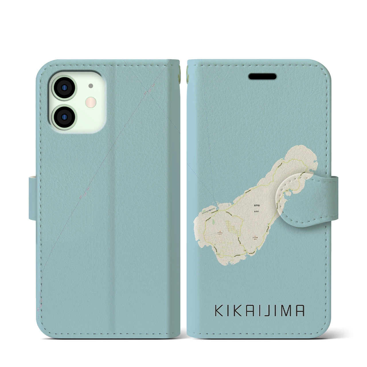 【喜界島(鹿児島県)】地図柄iPhoneケース(手帳タイプ)ナチュラル・iPhone 12 mini 用