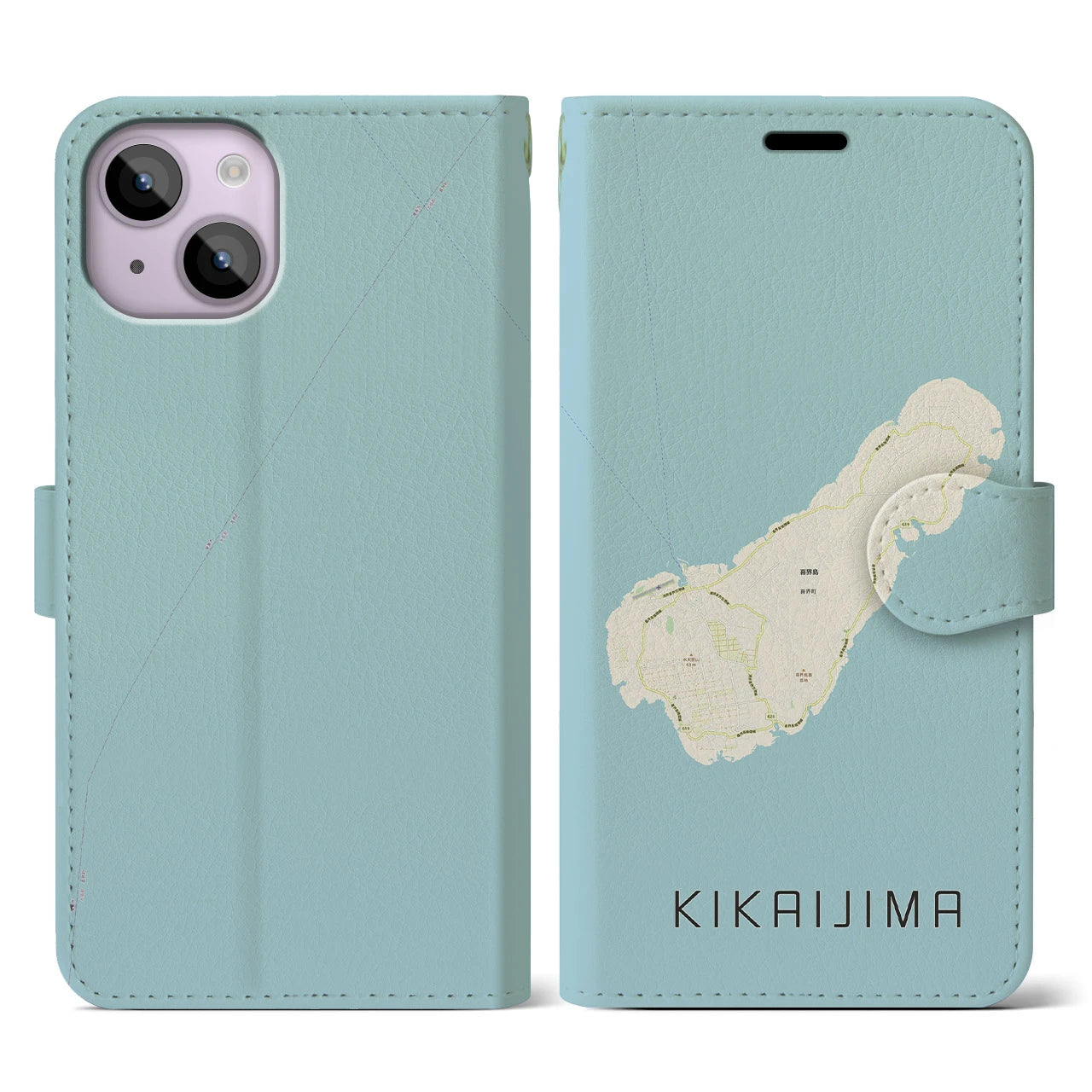 【喜界島(鹿児島県)】地図柄iPhoneケース(手帳タイプ)ナチュラル・iPhone 14 用