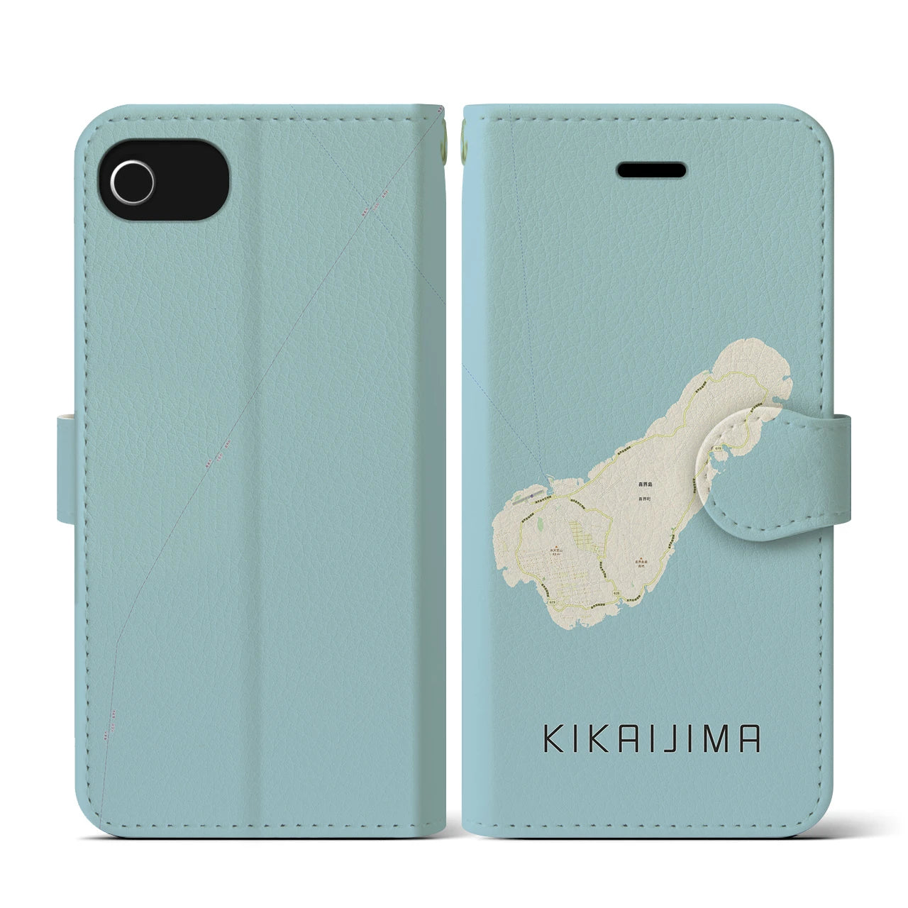 【喜界島(鹿児島県)】地図柄iPhoneケース(手帳タイプ)ナチュラル・iPhone SE(第3 / 第2世代) / 8 / 7 / 6s / 6 用