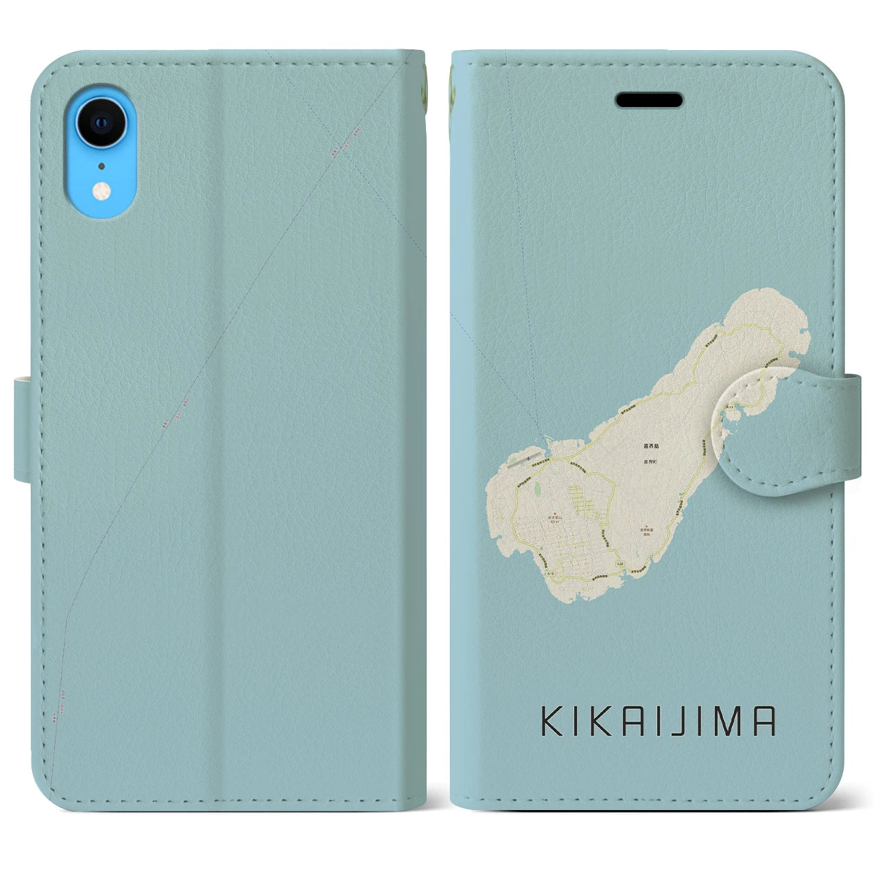 【喜界島(鹿児島県)】地図柄iPhoneケース(手帳タイプ)ナチュラル・iPhone XR 用