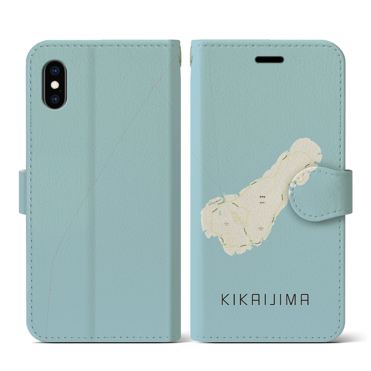【喜界島(鹿児島県)】地図柄iPhoneケース(手帳タイプ)ナチュラル・iPhone XS / X 用