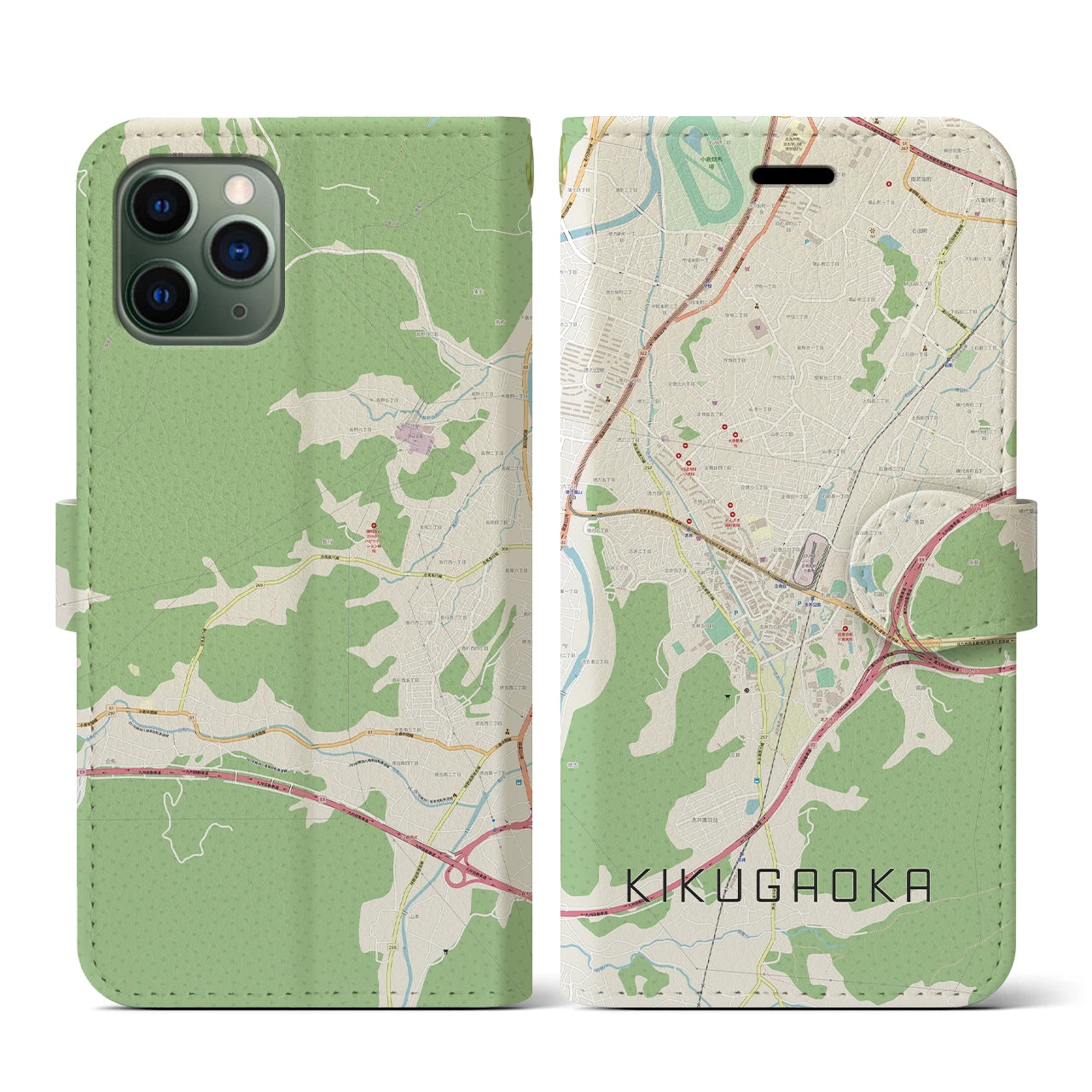 【企救丘(福岡県)】地図柄iPhoneケース(手帳タイプ)ナチュラル・iPhone 11 Pro 用