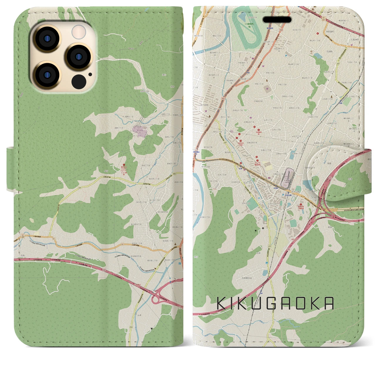 【企救丘(福岡県)】地図柄iPhoneケース(手帳タイプ)ナチュラル・iPhone 12 Pro Max 用