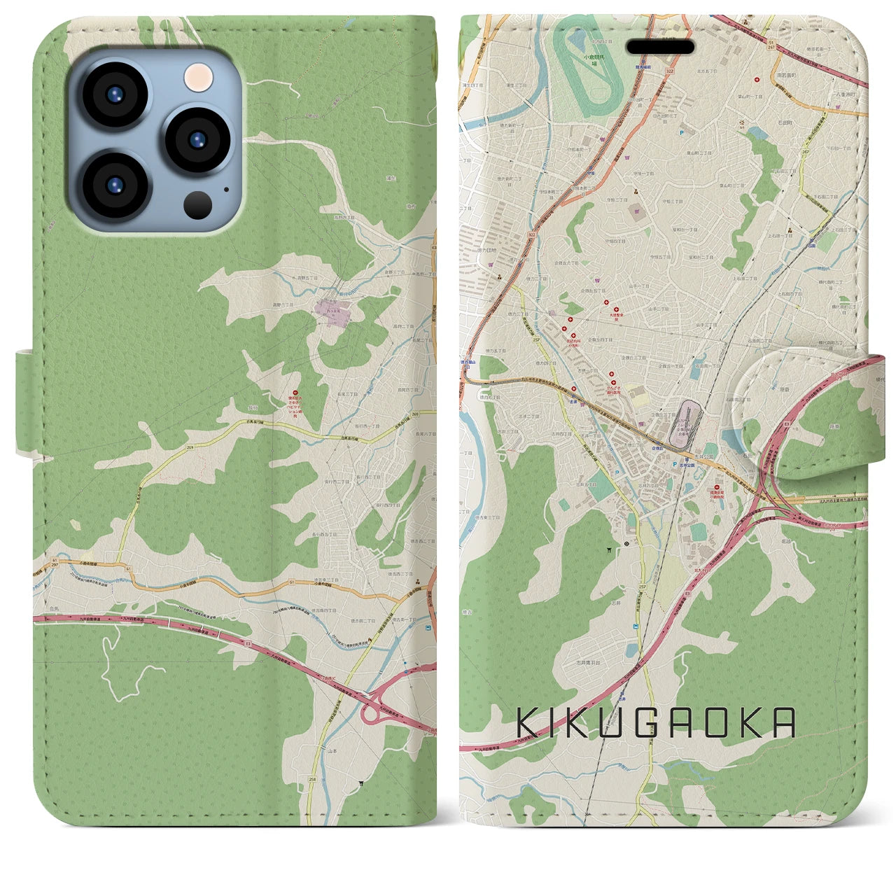 【企救丘(福岡県)】地図柄iPhoneケース(手帳タイプ)ナチュラル・iPhone 13 Pro Max 用