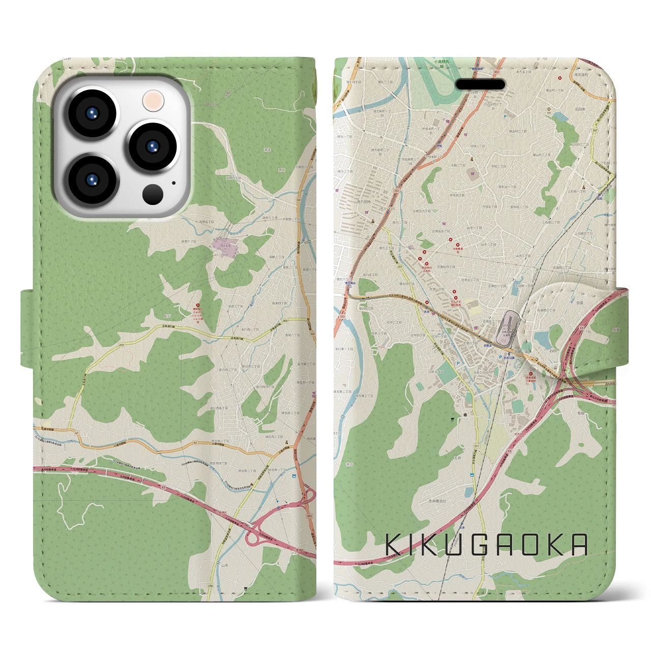 【企救丘(福岡県)】地図柄iPhoneケース(手帳タイプ)ナチュラル・iPhone 13 Pro 用