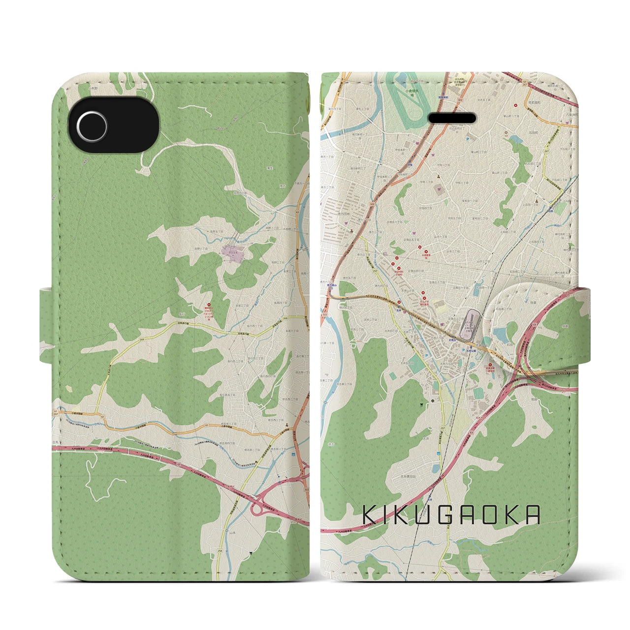 【企救丘(福岡県)】地図柄iPhoneケース(手帳タイプ)ナチュラル・iPhone SE(第3 / 第2世代) / 8 / 7 / 6s / 6 用