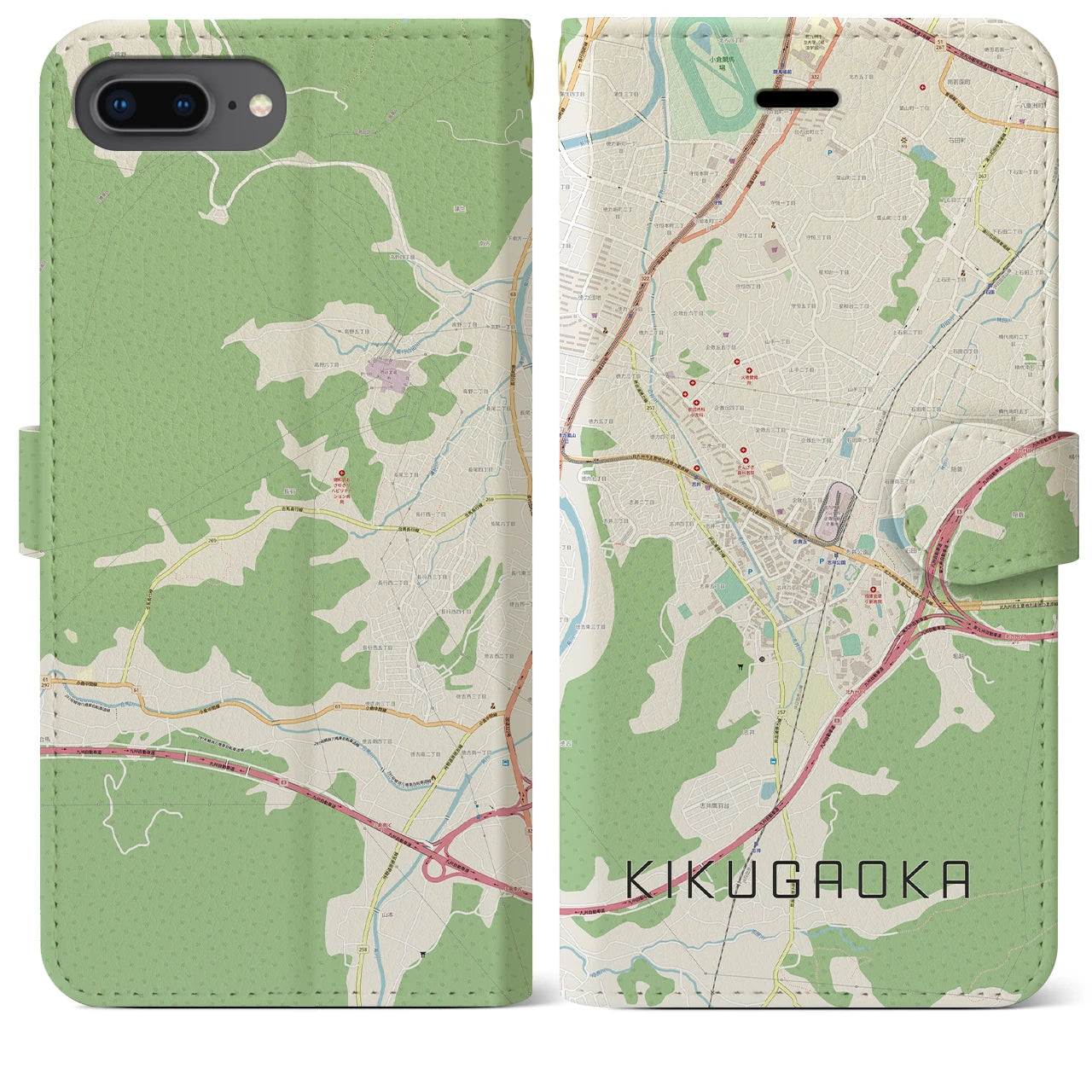 【企救丘(福岡県)】地図柄iPhoneケース(手帳タイプ)ナチュラル・iPhone 8Plus /7Plus / 6sPlus / 6Plus 用