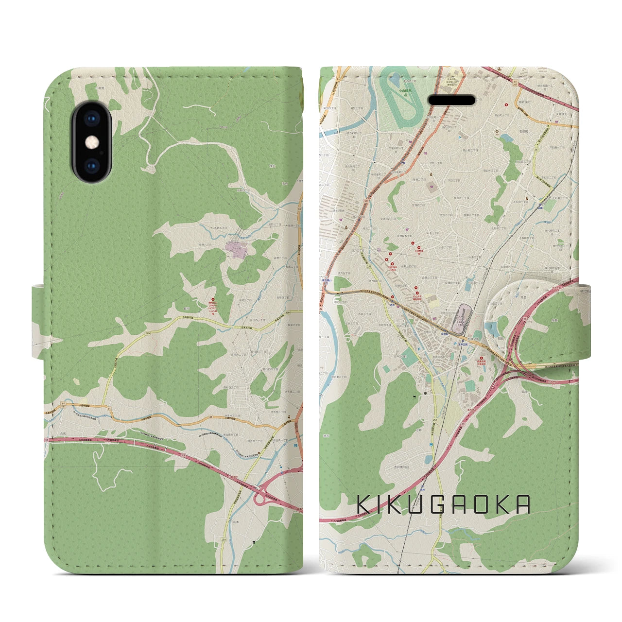 【企救丘(福岡県)】地図柄iPhoneケース(手帳タイプ)ナチュラル・iPhone XS / X 用