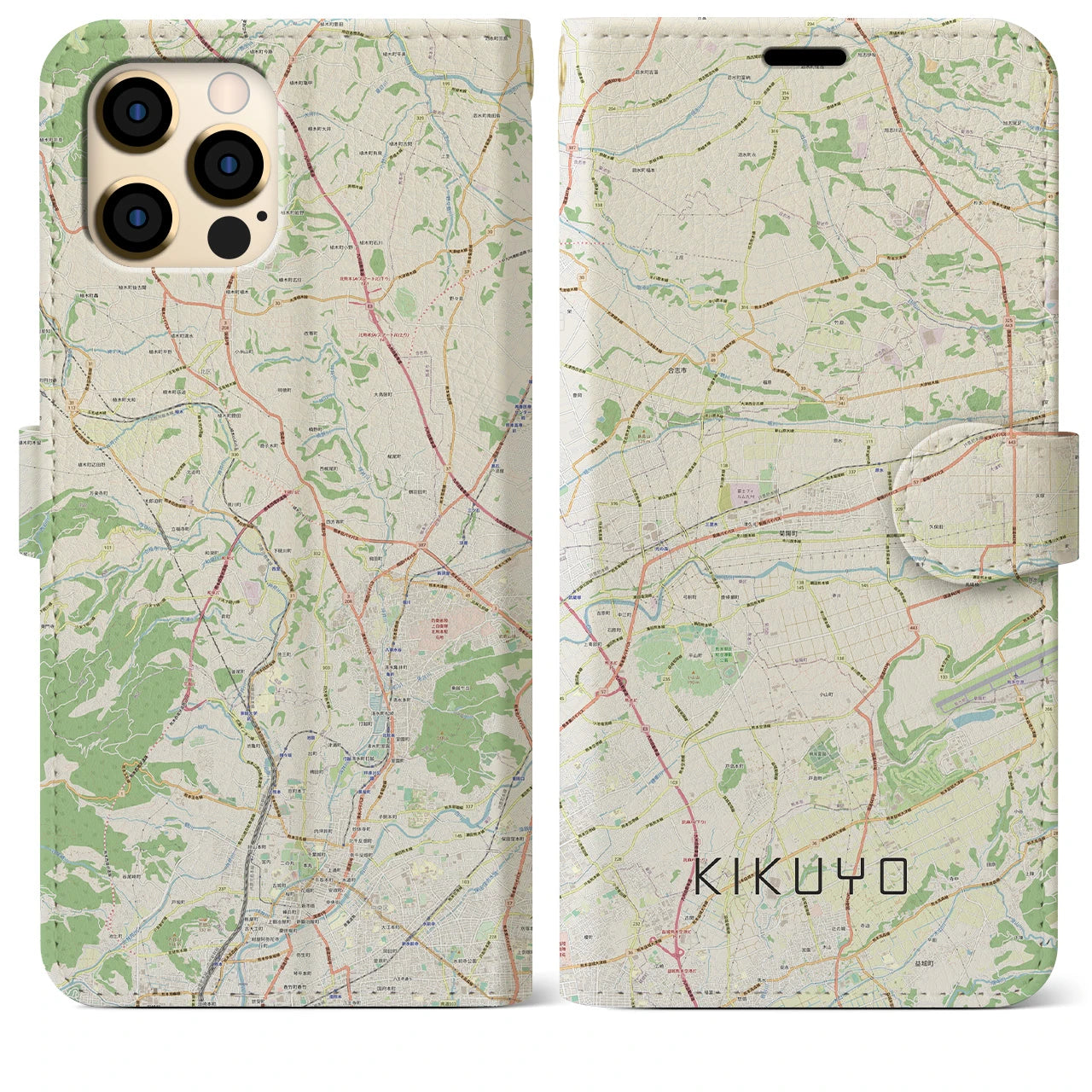 【菊陽(熊本県)】地図柄iPhoneケース(手帳タイプ)ナチュラル・iPhone 12 Pro Max 用