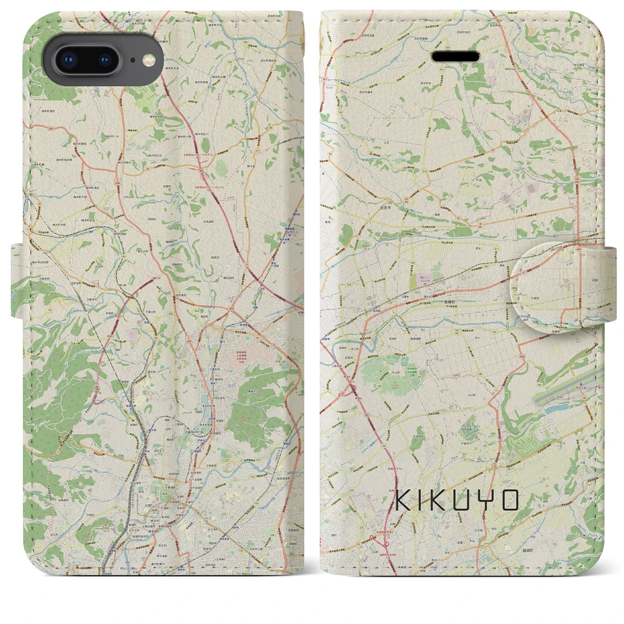 【菊陽(熊本県)】地図柄iPhoneケース(手帳タイプ)ナチュラル・iPhone 8Plus /7Plus / 6sPlus / 6Plus 用