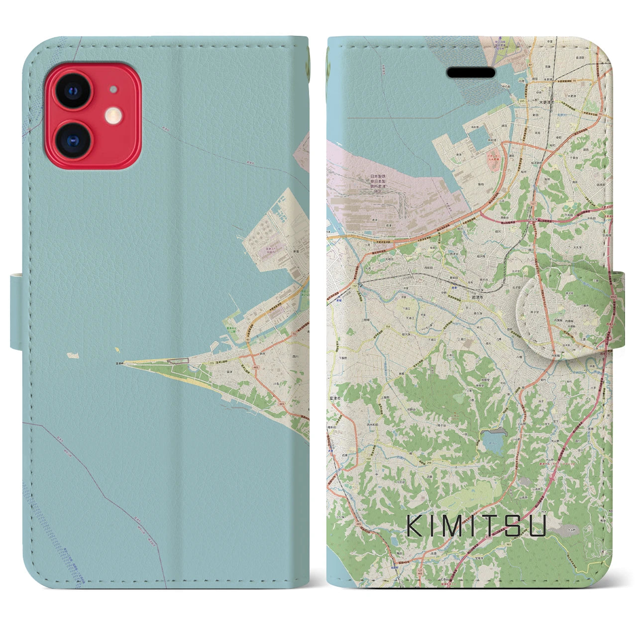 【君津(千葉県)】地図柄iPhoneケース(手帳タイプ)ナチュラル・iPhone 11 用