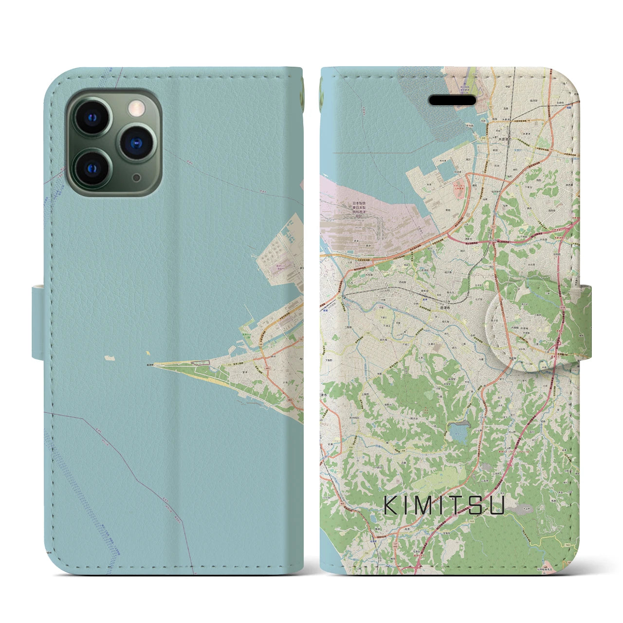 【君津(千葉県)】地図柄iPhoneケース(手帳タイプ)ナチュラル・iPhone 11 Pro 用