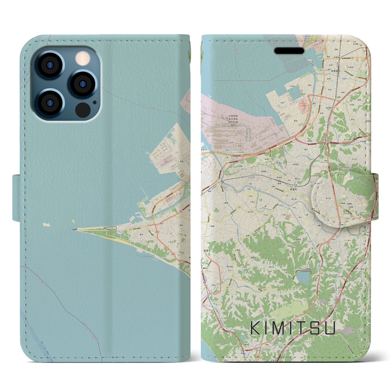 【君津(千葉県)】地図柄iPhoneケース(手帳タイプ)ナチュラル・iPhone 12 / 12 Pro 用