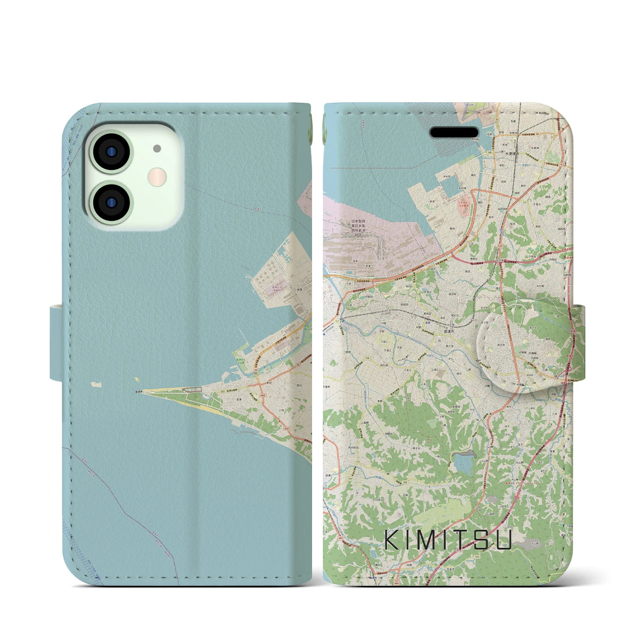 【君津(千葉県)】地図柄iPhoneケース(手帳タイプ)ナチュラル・iPhone 12 mini 用