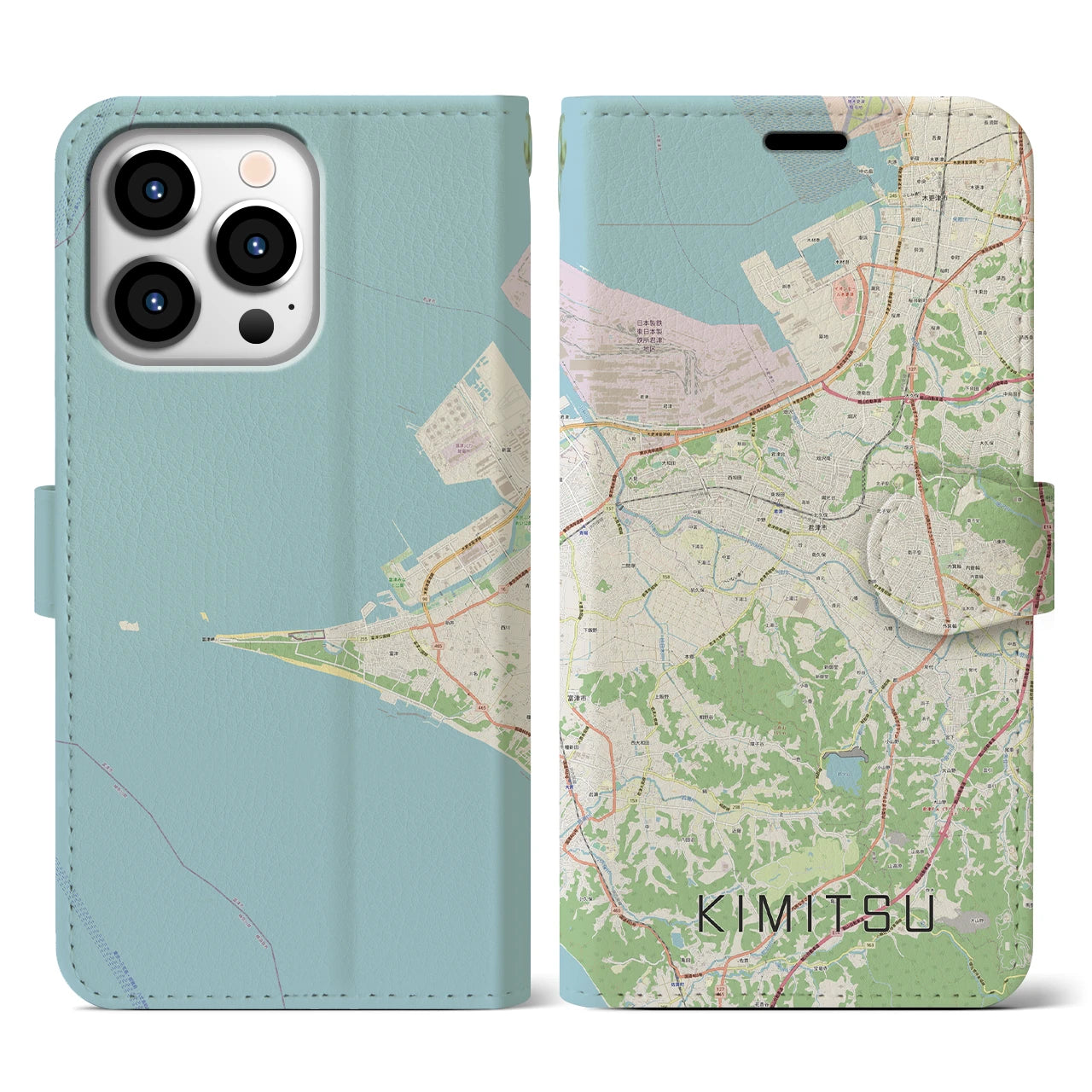 【君津(千葉県)】地図柄iPhoneケース(手帳タイプ)ナチュラル・iPhone 13 Pro 用